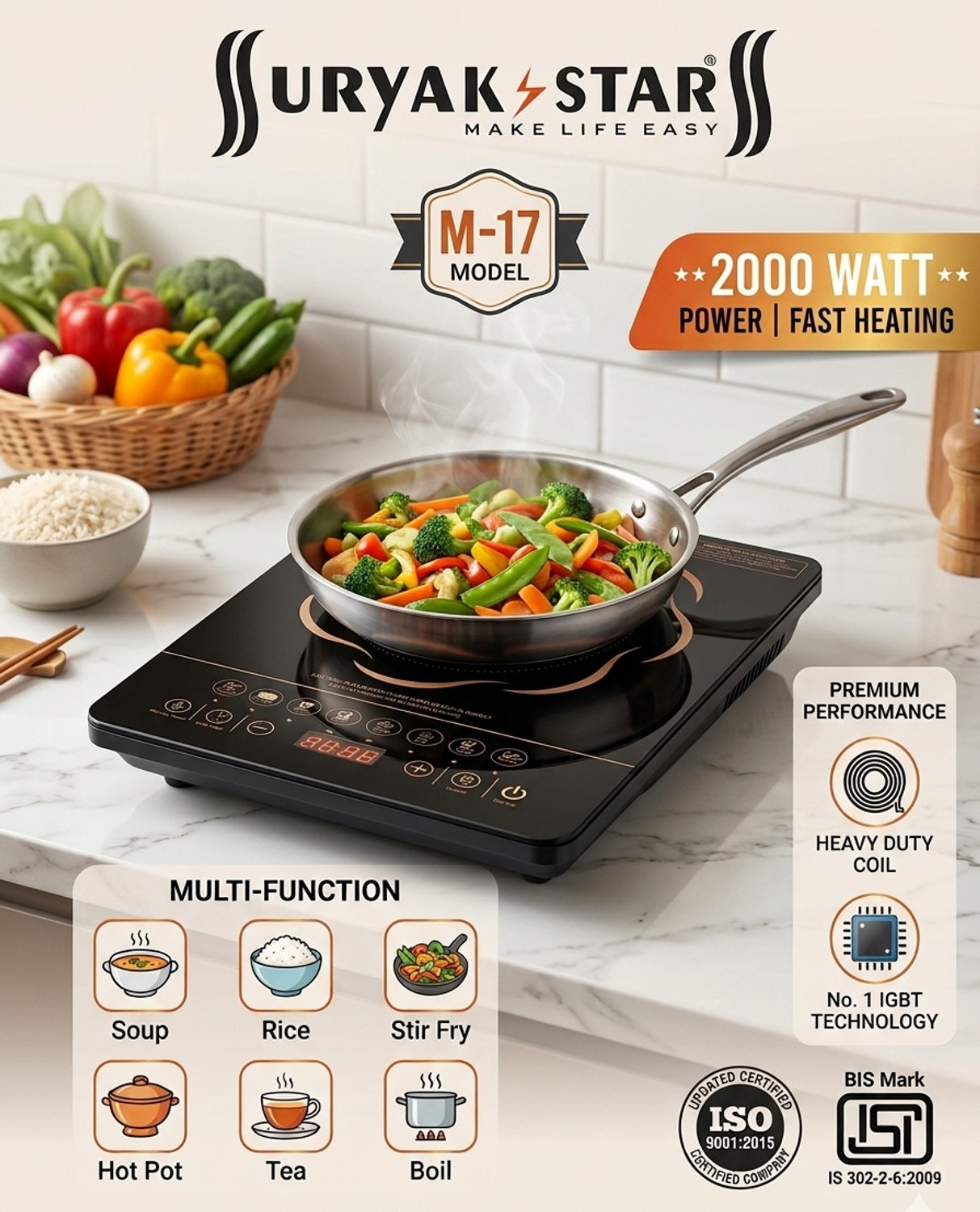 Image of SURYA KSTAR 2000 W Induction Cooktop Touch Panel