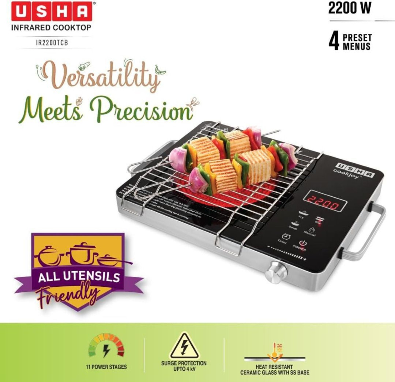 Image of USHA 2200 W Infrared Cooktop Touch Panel, Jog Dial