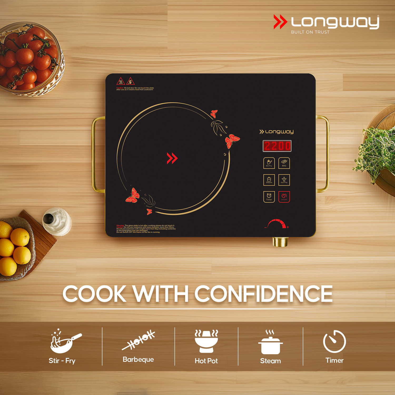 Image of Longway 2200 W Induction Cooktop Touch Panel, Push Button