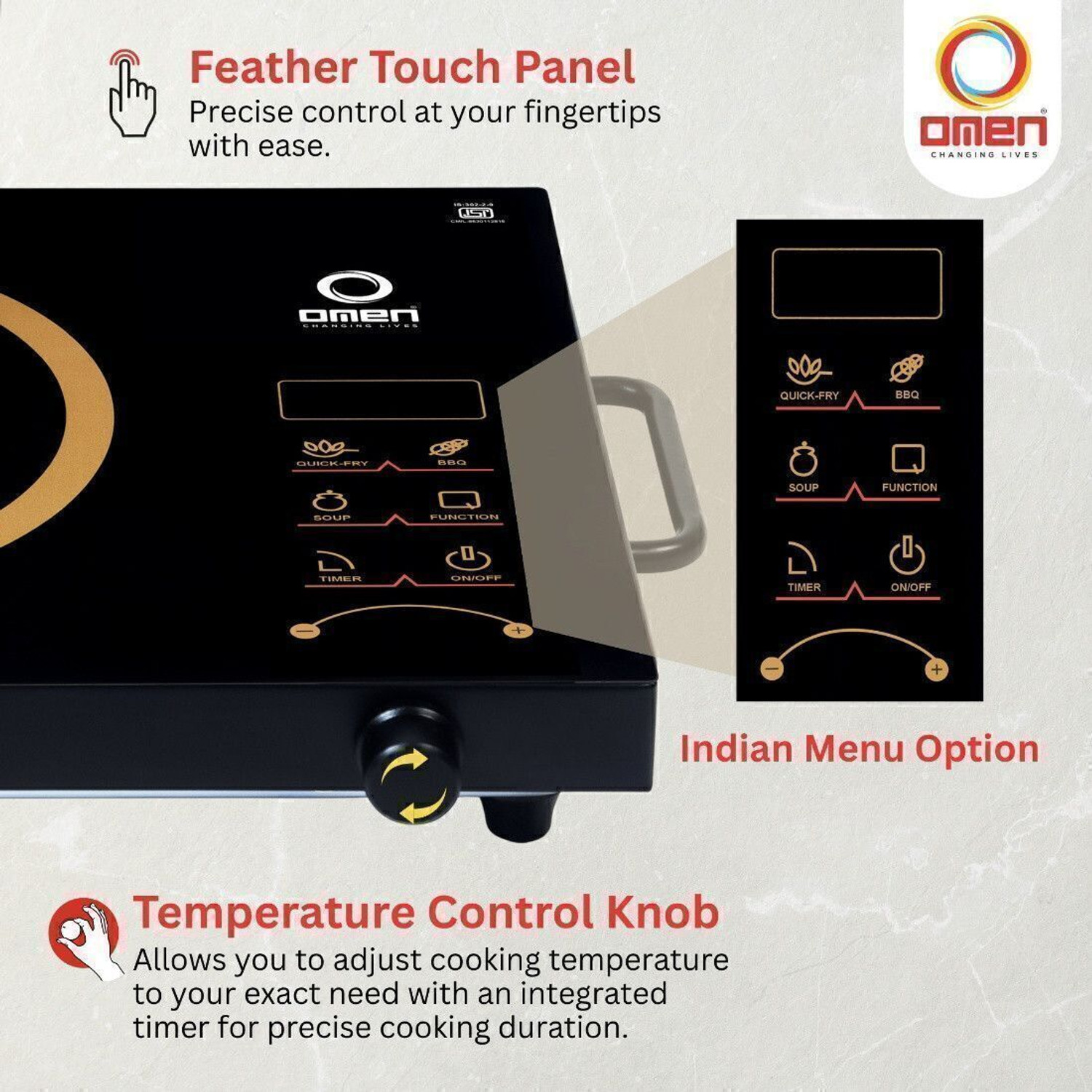 Image of Omen Changing Lives 2000 W Infrared Cooktop Touch Panel