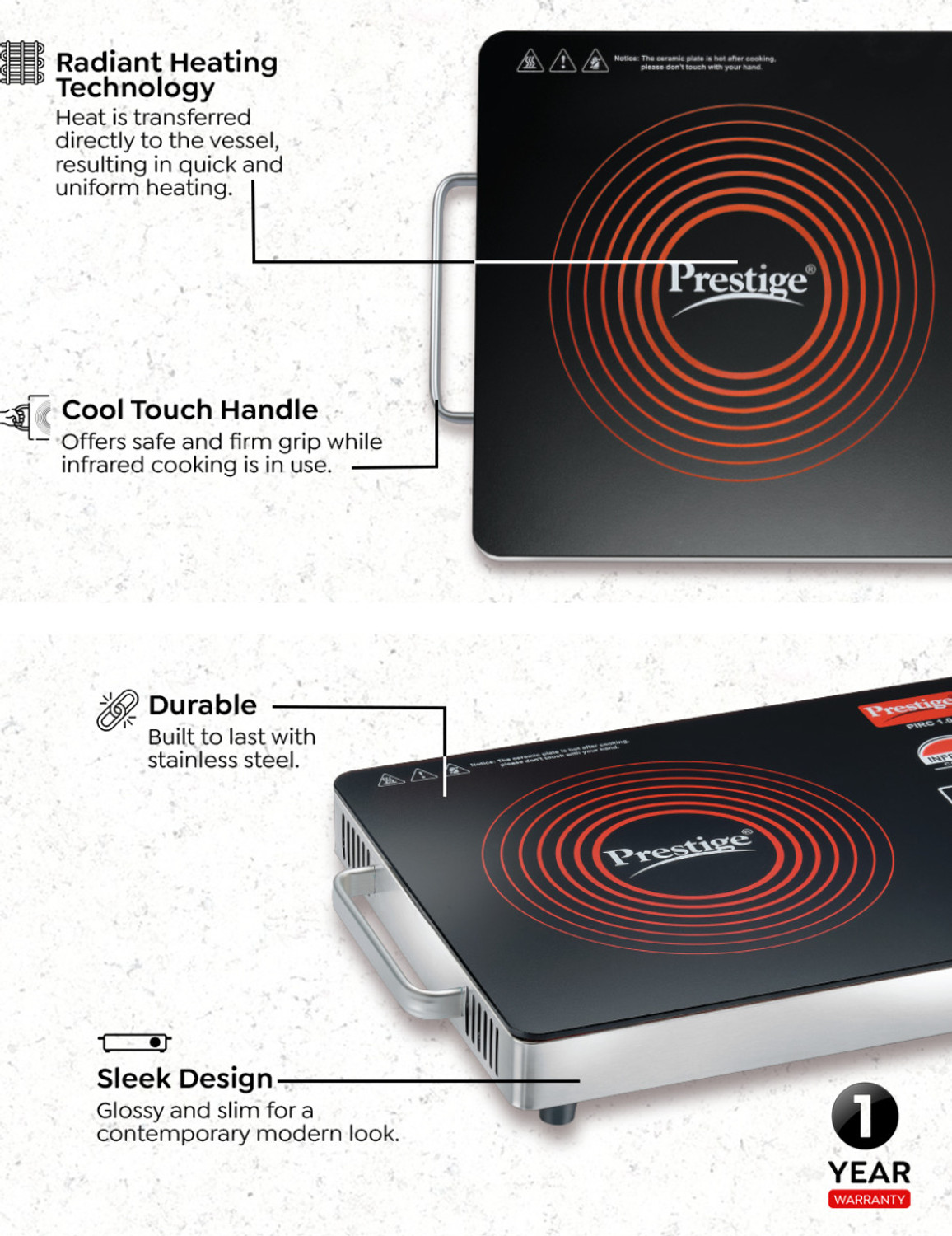 Image of TTK PRESTIGE 2200 W Infrared Cooktop Jog Dial, Touch Panel