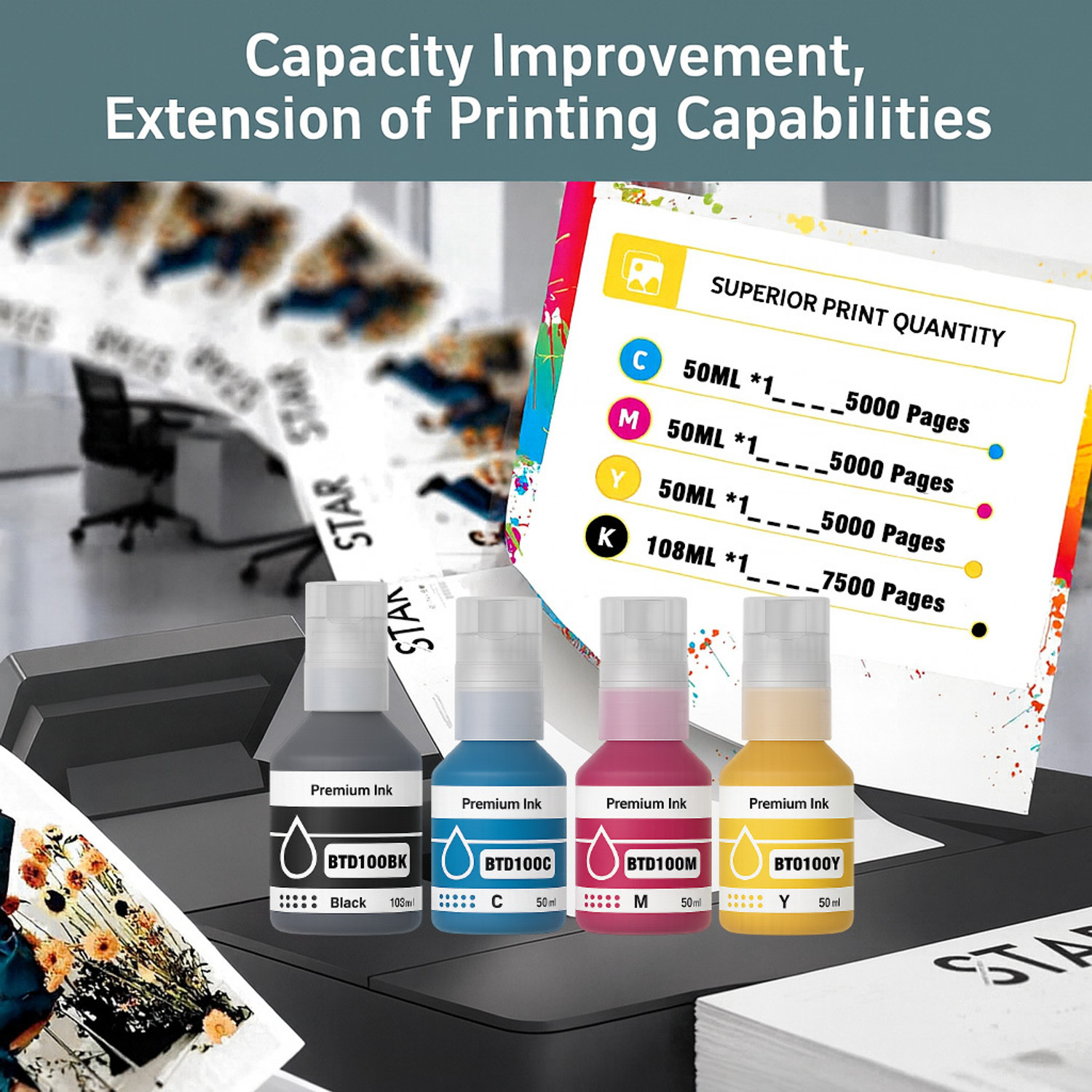Image of verena BTD100 Compatible Refill ink For DCP-T236, DCP-T230, DCP-T436W Printers Black + Tri Color Combo Pack Ink Bottle
