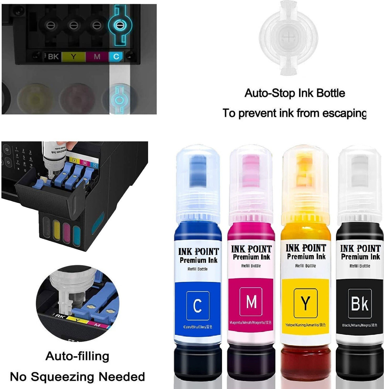 Image of PRINTIFY Refill Ink High-Quality 003 /001 Ink for Epson L3110 L3150 L4150 L4160 L5190 Black + Tri Color Combo Pack Ink Bottle