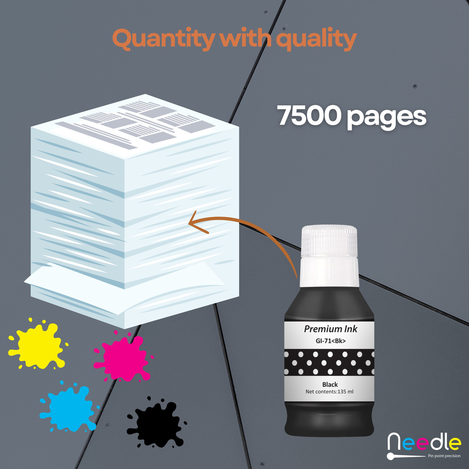 Image of Needle GI71 for CN Pixma G1020 G2020 G3020 G2060 G3060 G1737 G2770 Printer 135ml each Black Ink Bottle