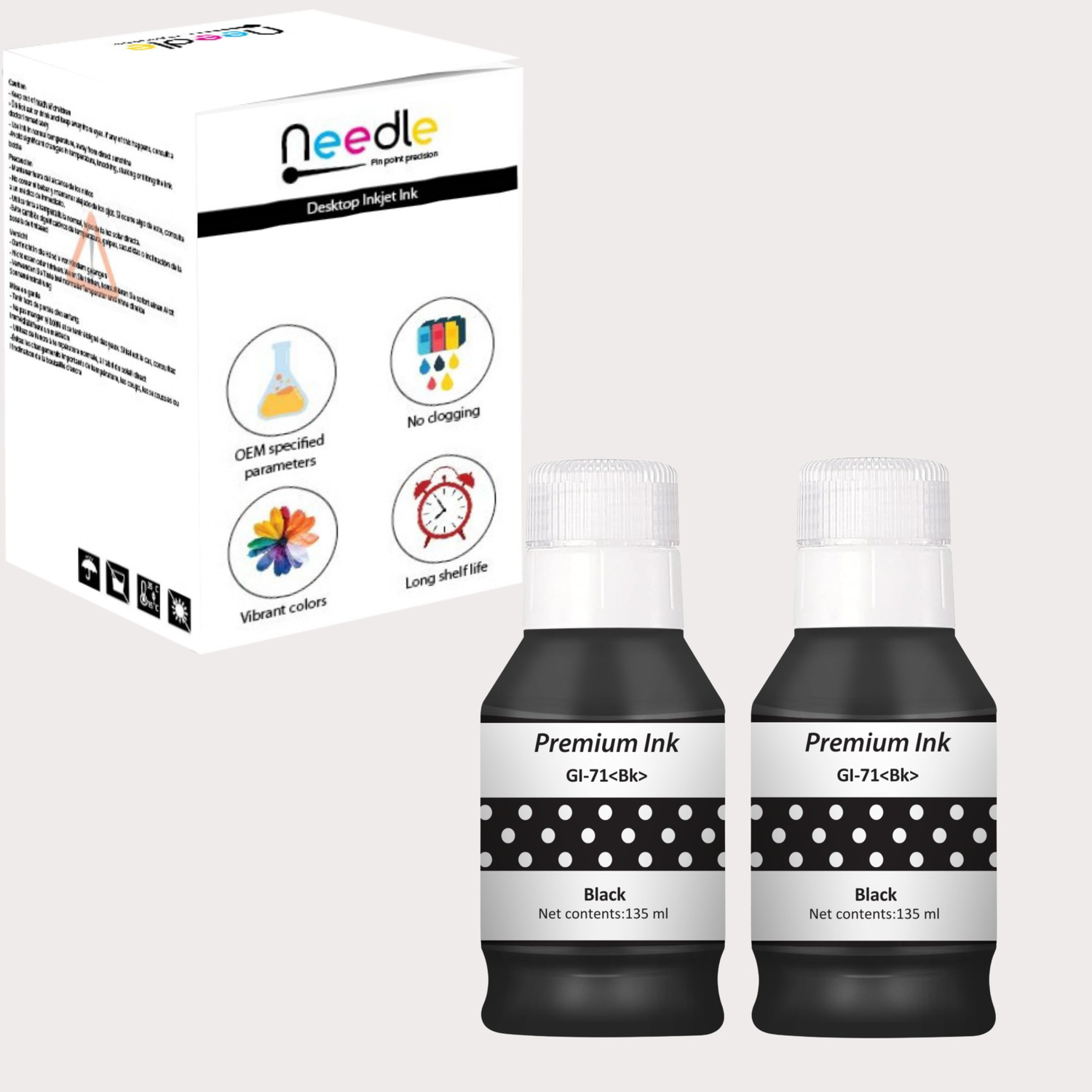 Image of Needle GI71 for CN Pixma G1020 G2020 G3020 G2060 G3060 G1737 G2770 Printer 135ml each Black - Twin Pack Ink Bottle