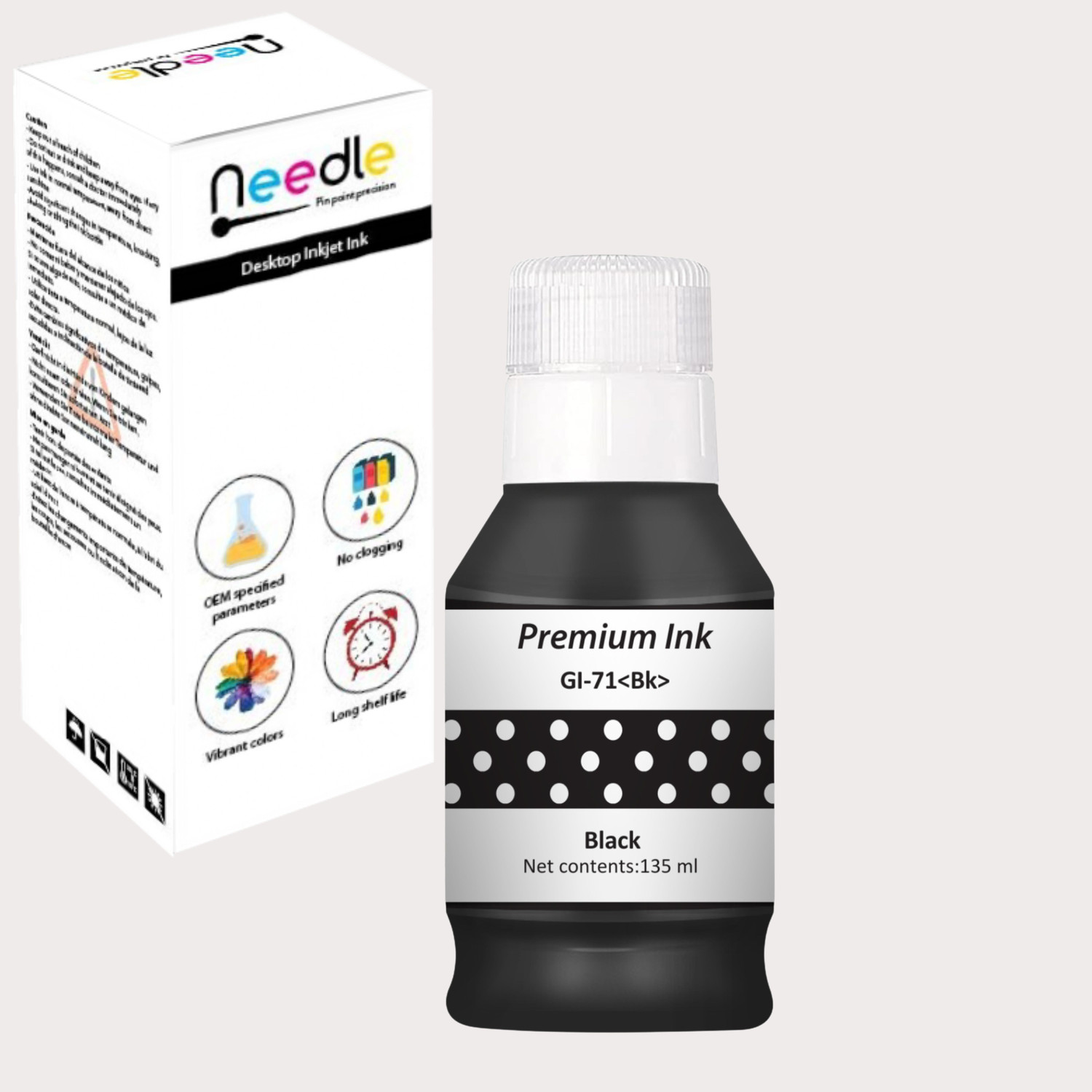 Image of Needle GI71 for CN Pixma G1020 G2020 G3020 G2060 G3060 G1737 G2770 Printer 135ml each Black Ink Bottle
