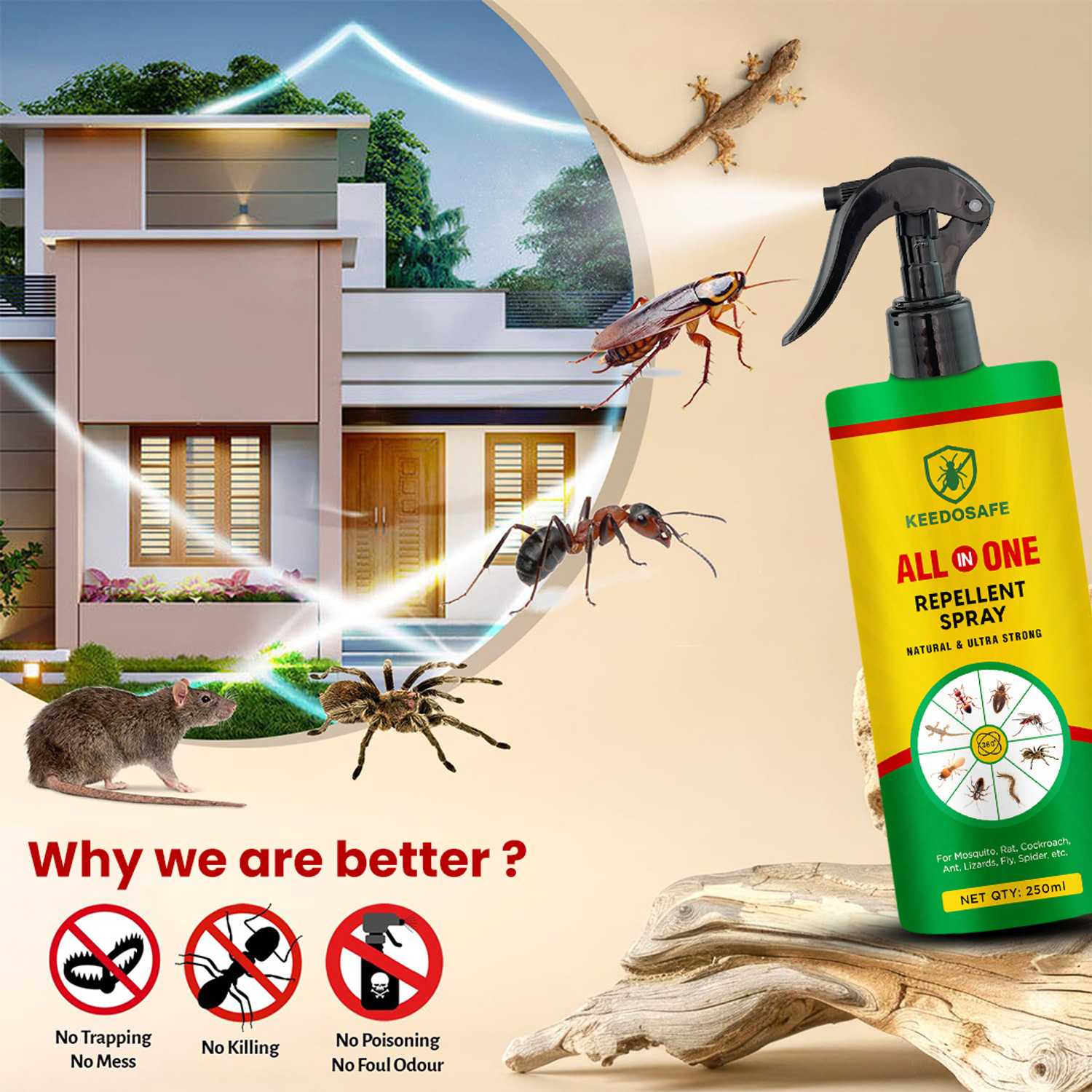 Image of KEEDOSAFE Herbal All-in-One Pest Repellent Spray, Protects from Lizard Cockroach Rat Ant