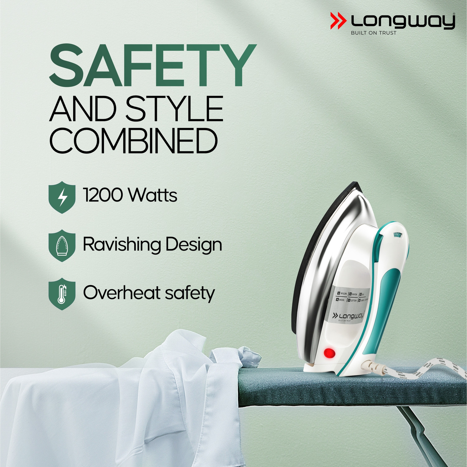 Image of Longway Plancha Heavy Weight Non-Stick Teflon Coated 1200 W Dry Iron