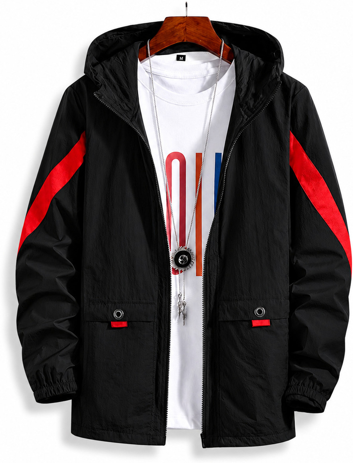 Image of HEATGO MENS STYLISH JACKET Striped Men Wind Cheater