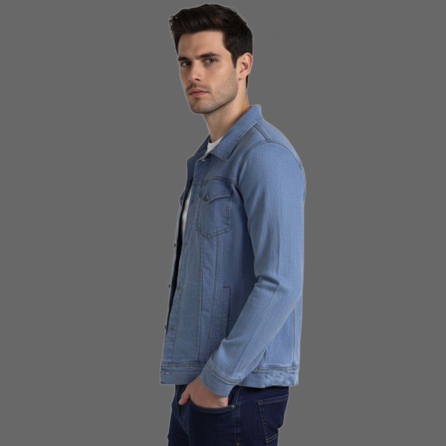 Image of BuyUniqueFashion Full Sleeve Solid Men Denim Jacket