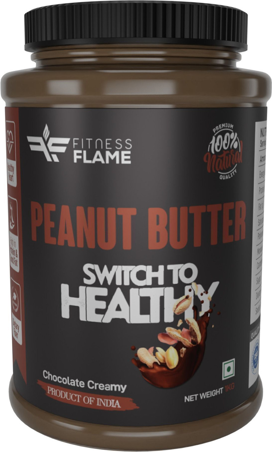 Image of Fitness Flame Natural Peanut Butter(Chocolate Creamy) | High Protein 19 G | Gluten Free |