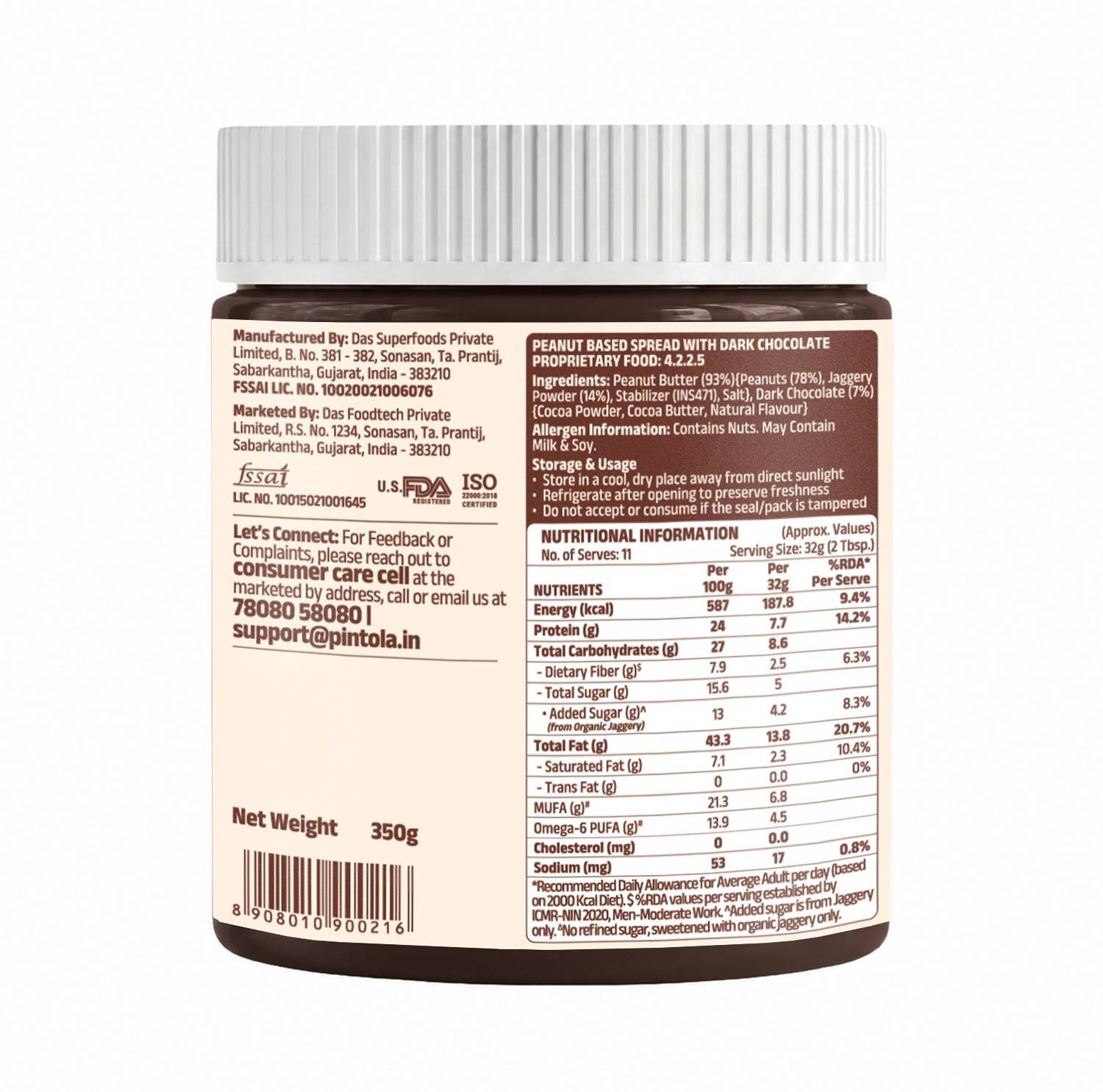 Pintola Dark Chocolate Peanut Butter (Crunchy) 350 g - Image 5