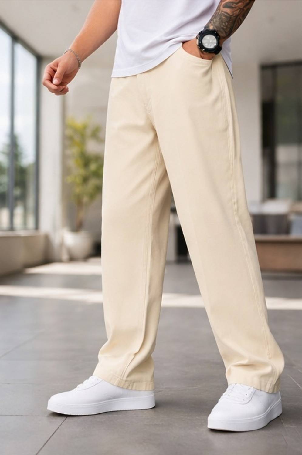 CABRRR Straight Fit Beige Jeans - Image 1