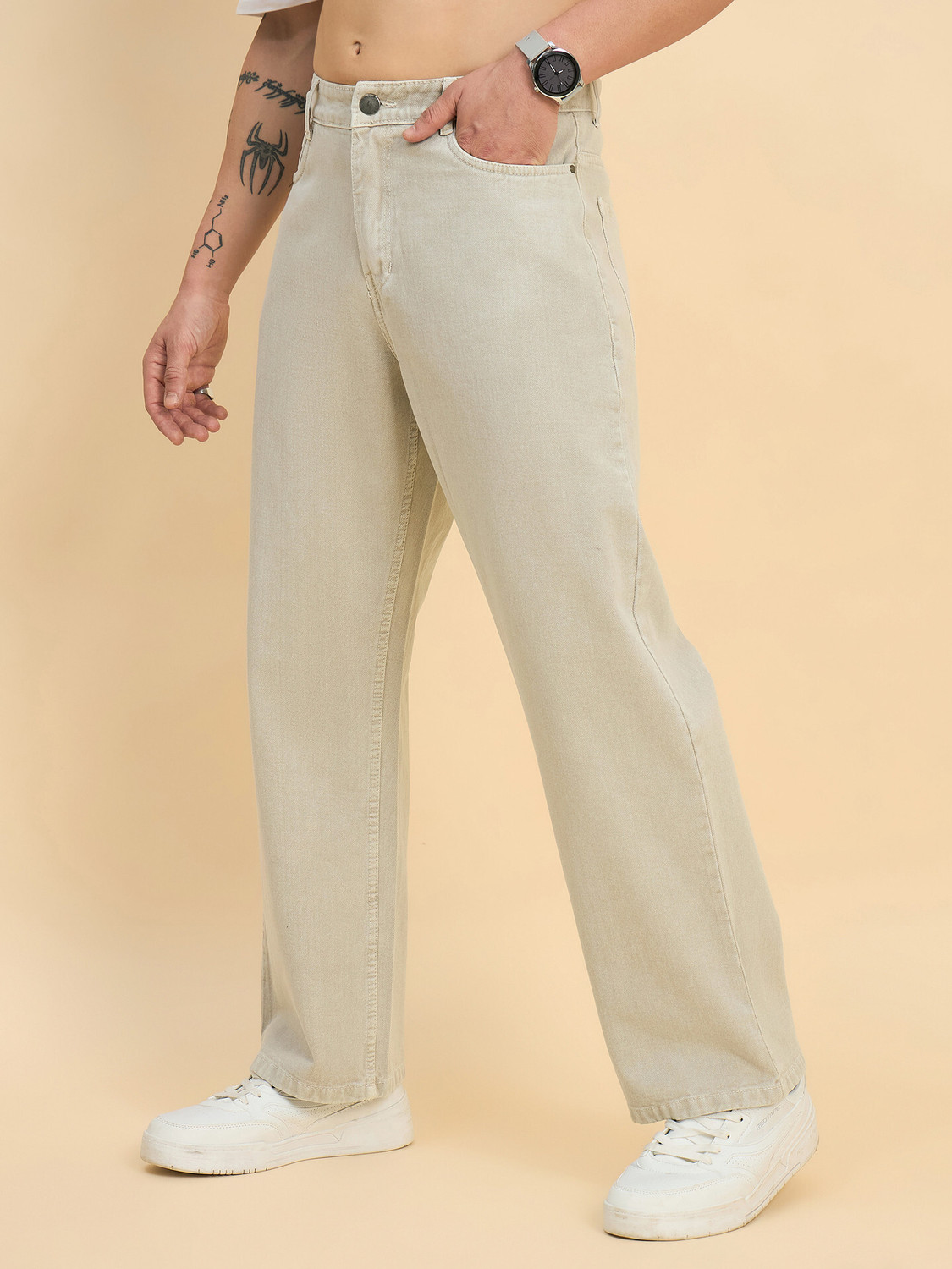 Image of GENZ VANE Straight Fit Men Beige Jeans