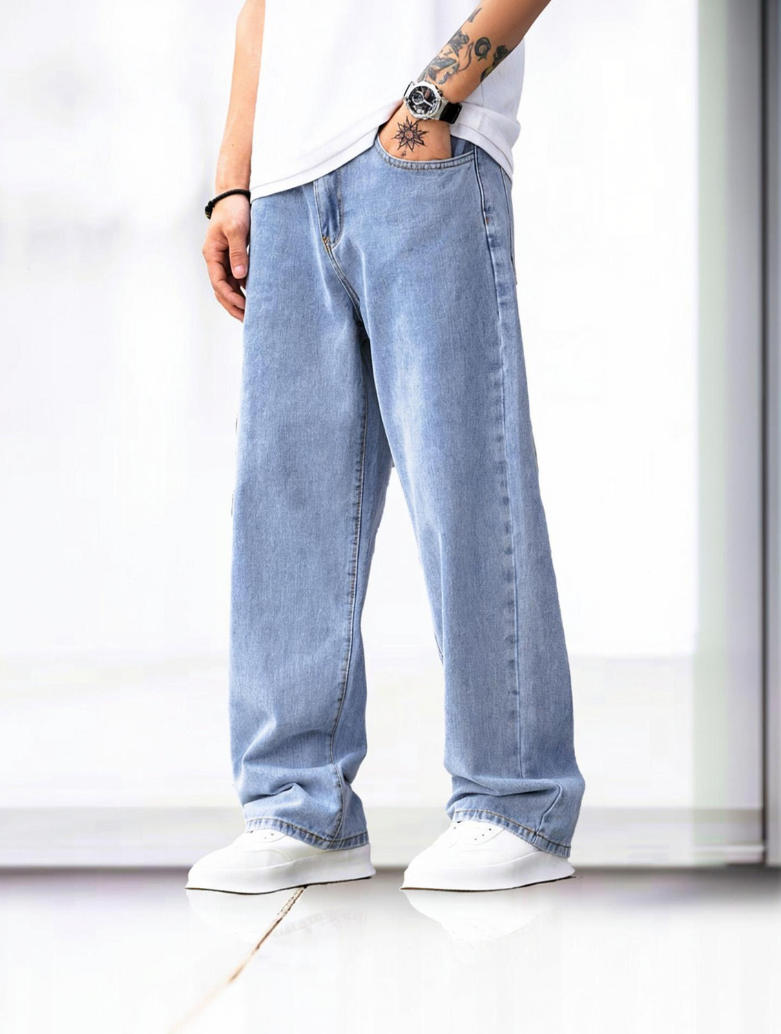 Image of ZAYSH Loose Fit Men Light Blue Jeans
