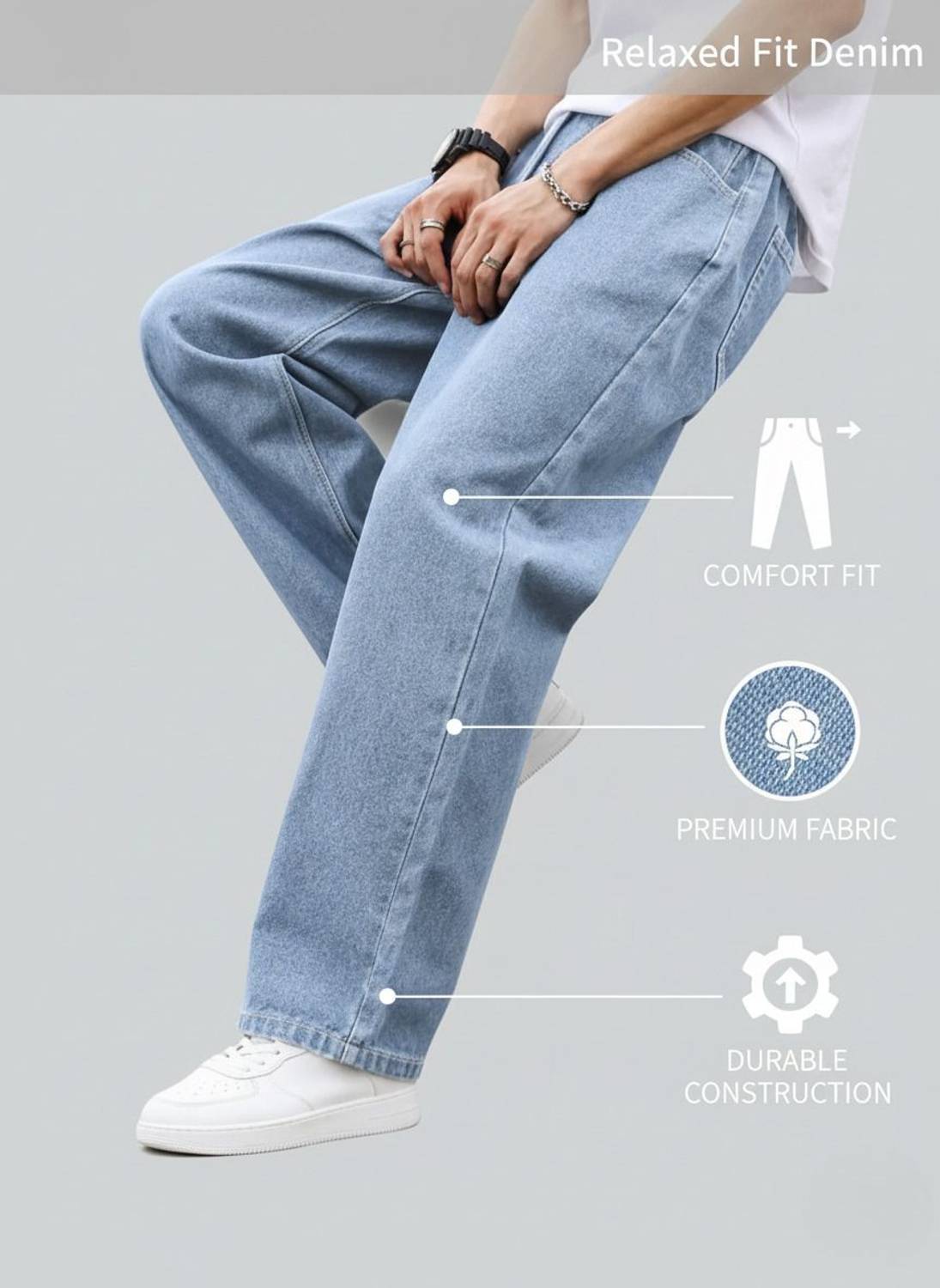 vura Loose Fit Men Light Blue Jeans - Image 1