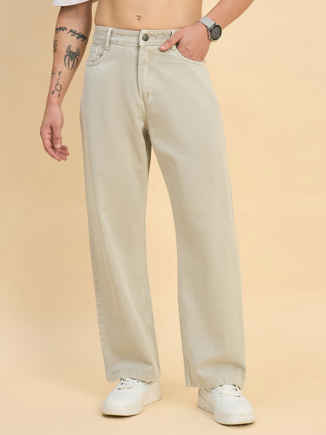 Image of GENZ VANE Straight Fit Men Beige Jeans