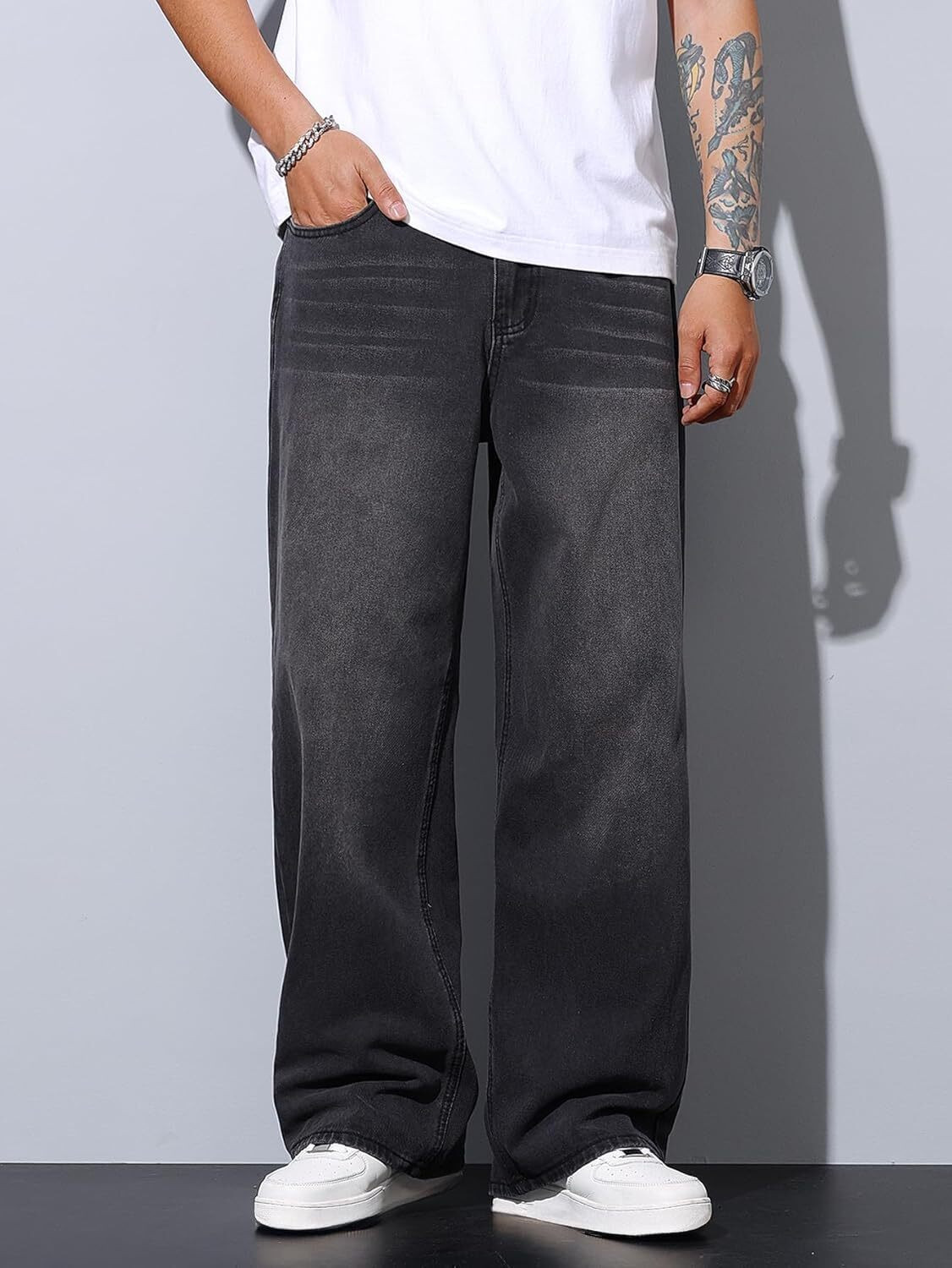 Image of HOKER Loose Fit Men Dark Grey Jeans