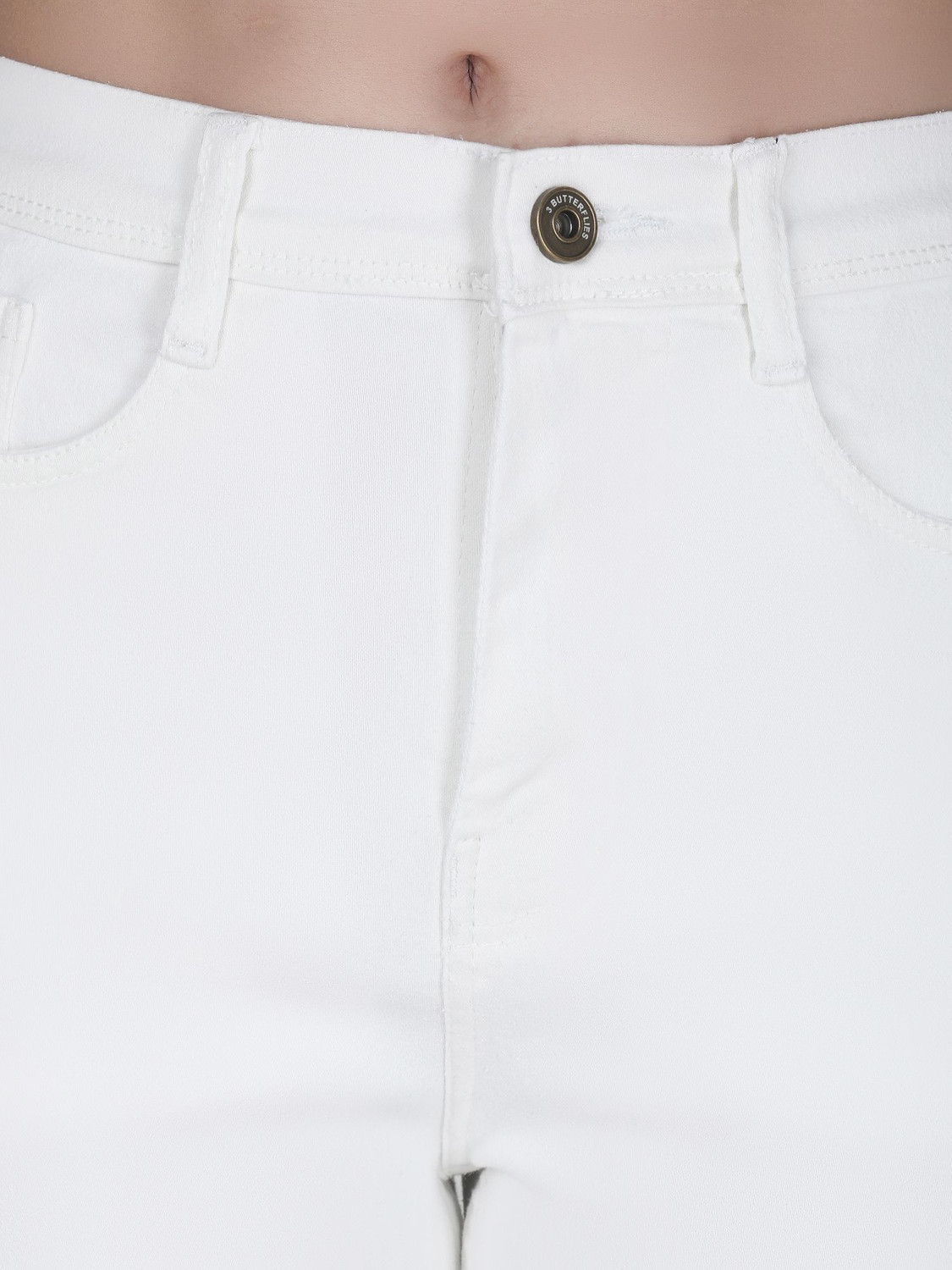 Image of 3BUTTERFLIES Flared Women White Jeans