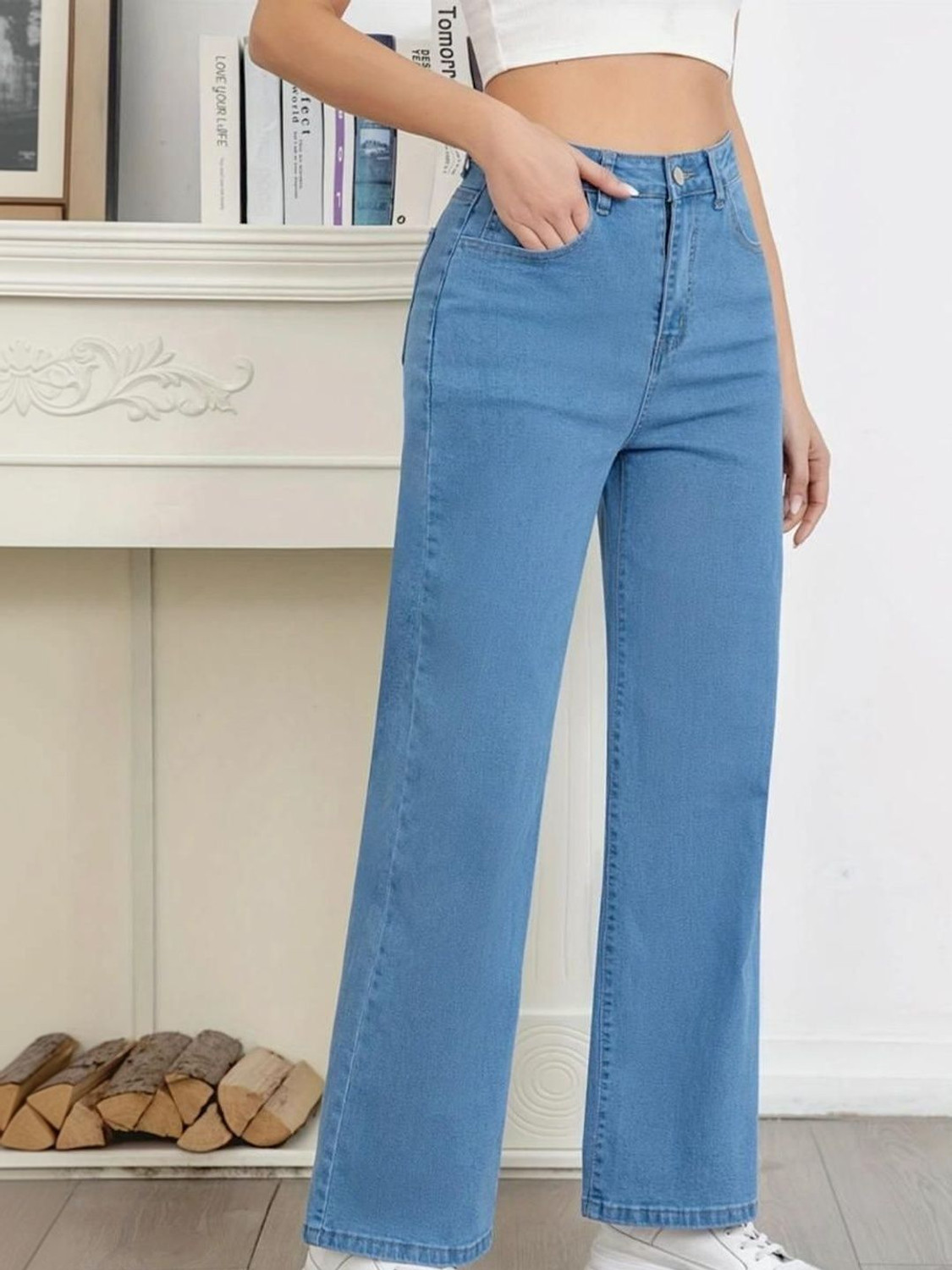 Image of French Rose Wide Leg Women Light Blue Jeans