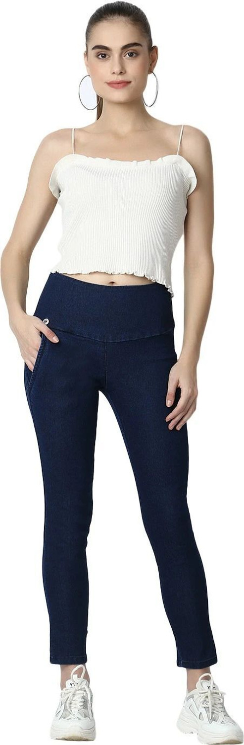 Image of 3BUTTERFLIES Skinny Women Dark Blue Jeans