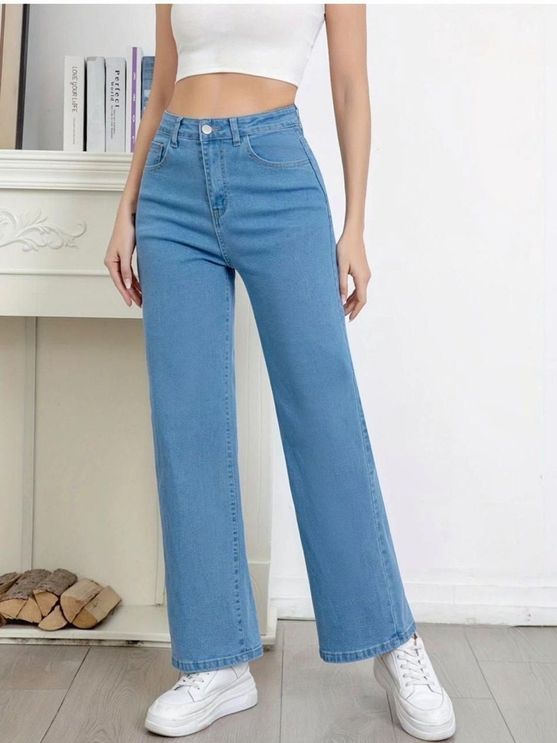 Image of French Rose Wide Leg Women Light Blue Jeans