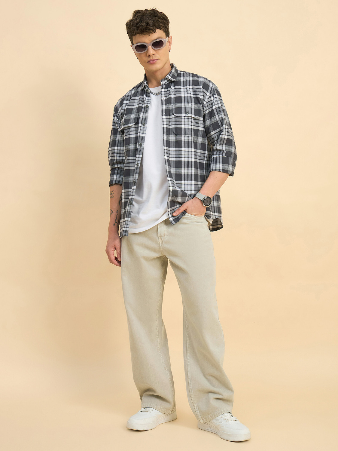 Image of GENZ VANE Straight Fit Men Beige Jeans