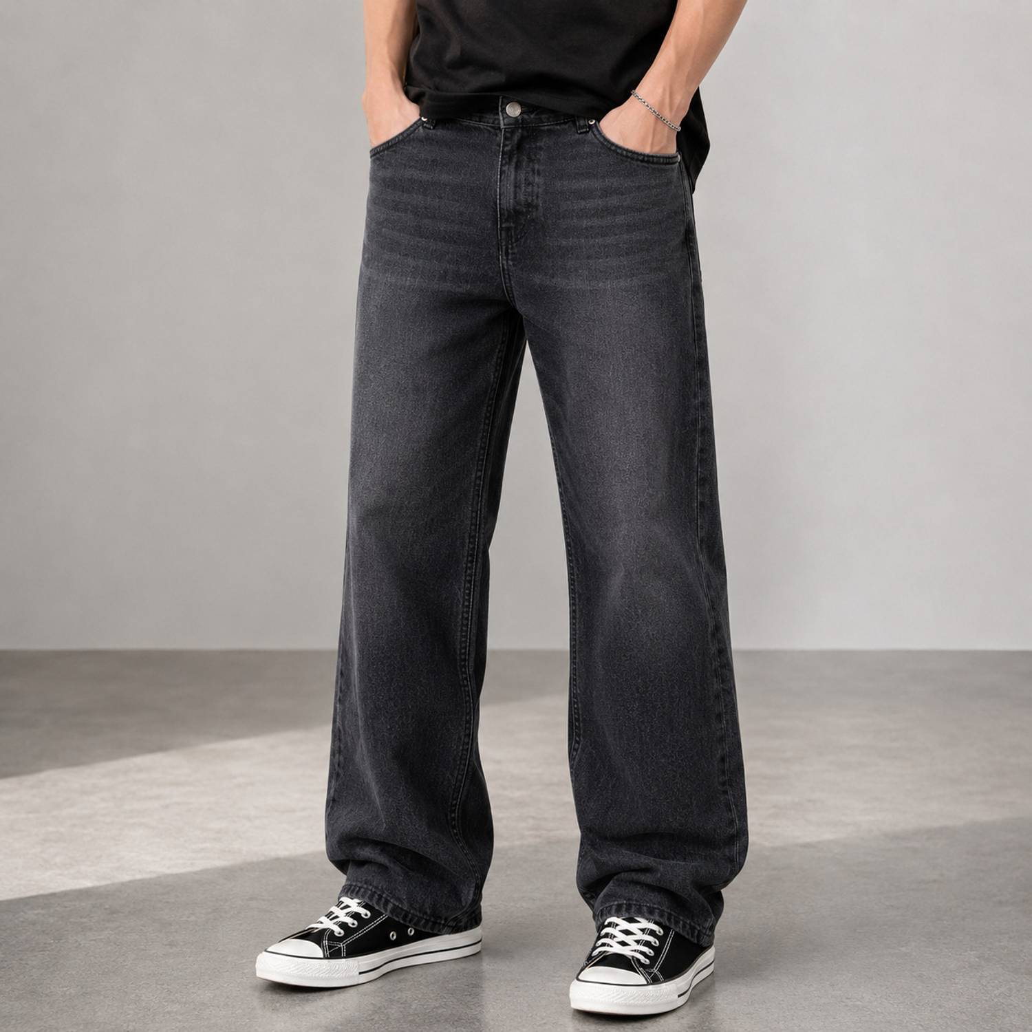 DENIM4MEN Relaxed Fit Grey Black Jeans - Image 1