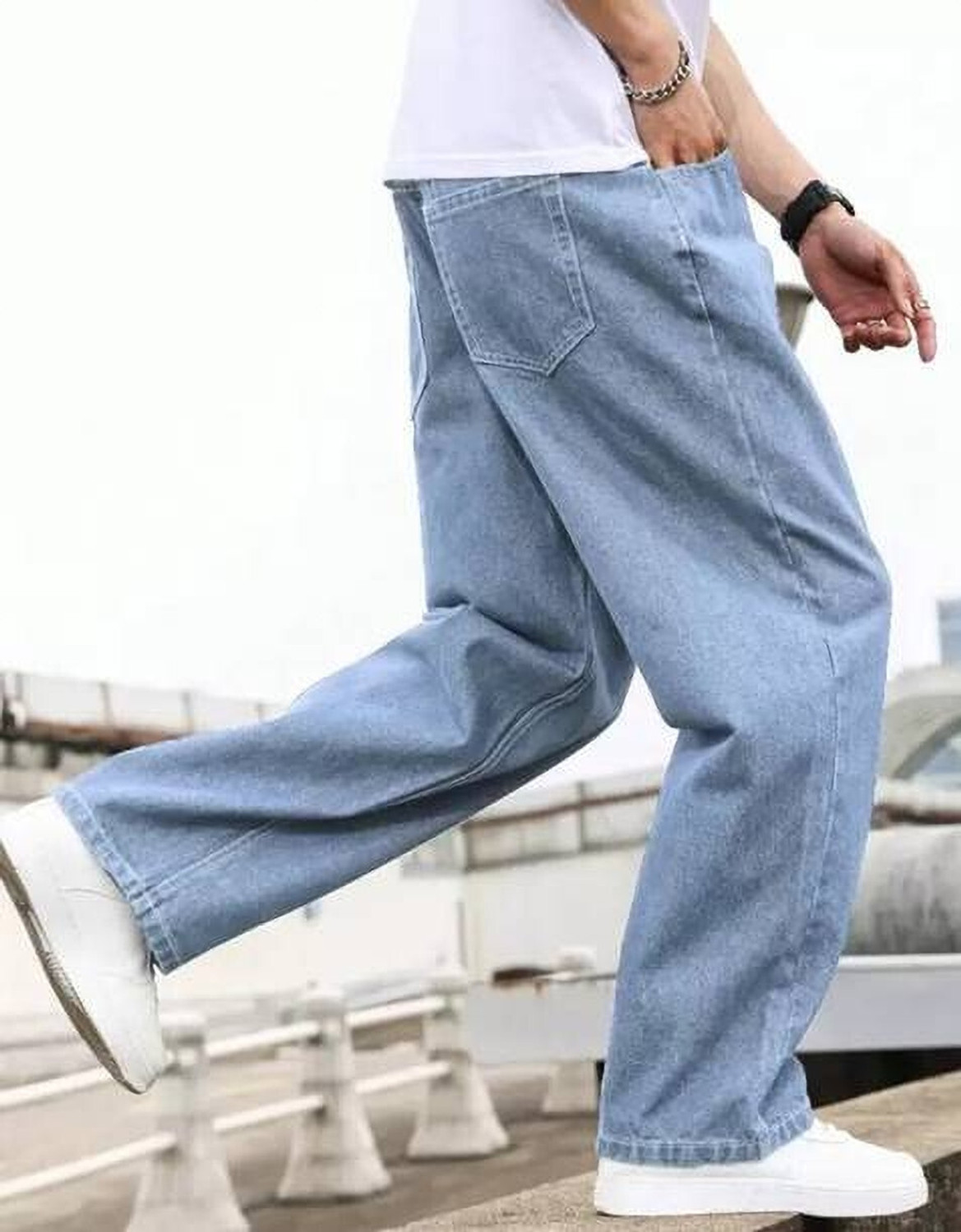 Image of O2 ROUTE Men Loose Fit Mid Rise Light Blue Jeans