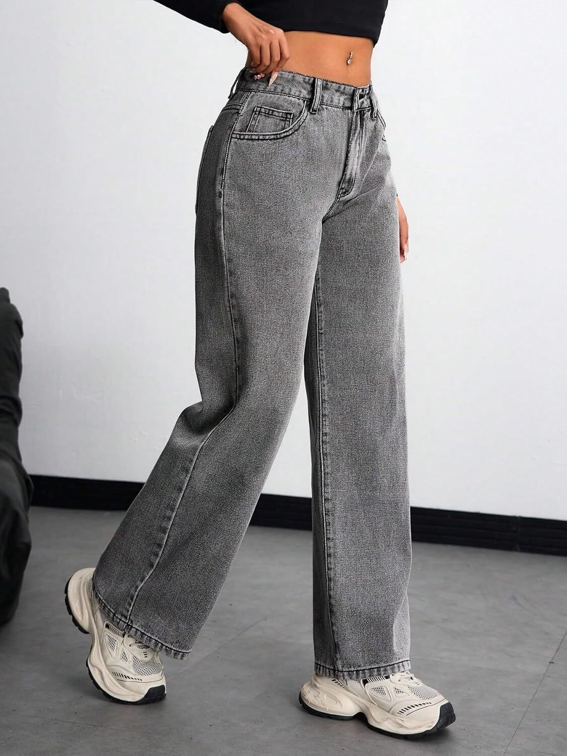 Image of HOC Baggy Fit Women Grey Jeans