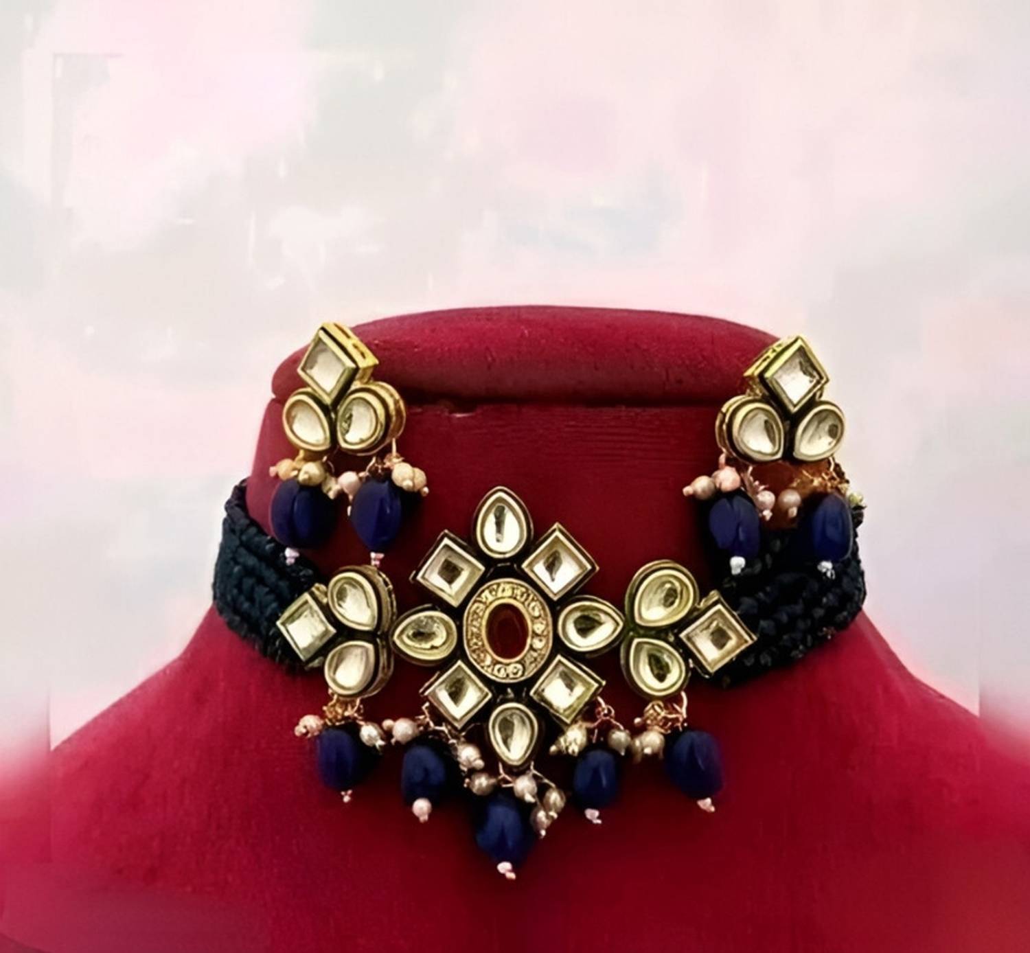 ARADHEMA Brass Gold-plated Blue Jewellery Set