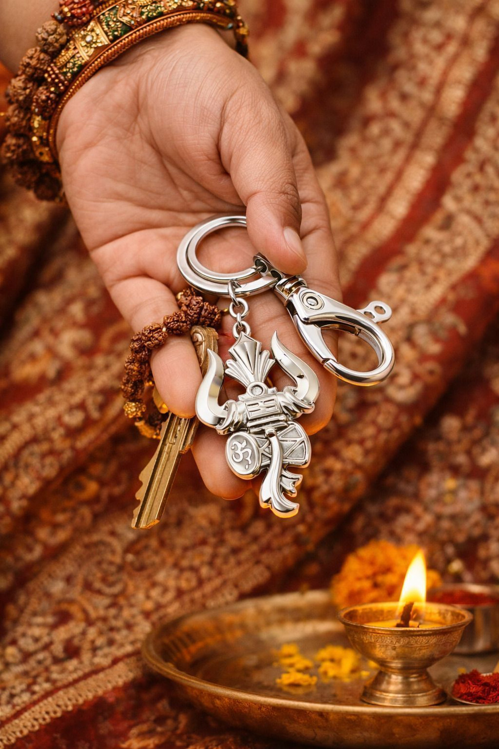 Image of DoLittle Lord Shiva Trishul Keychain Stainless Steel | Mahadev Om Damru for Car & Bike Key Chain