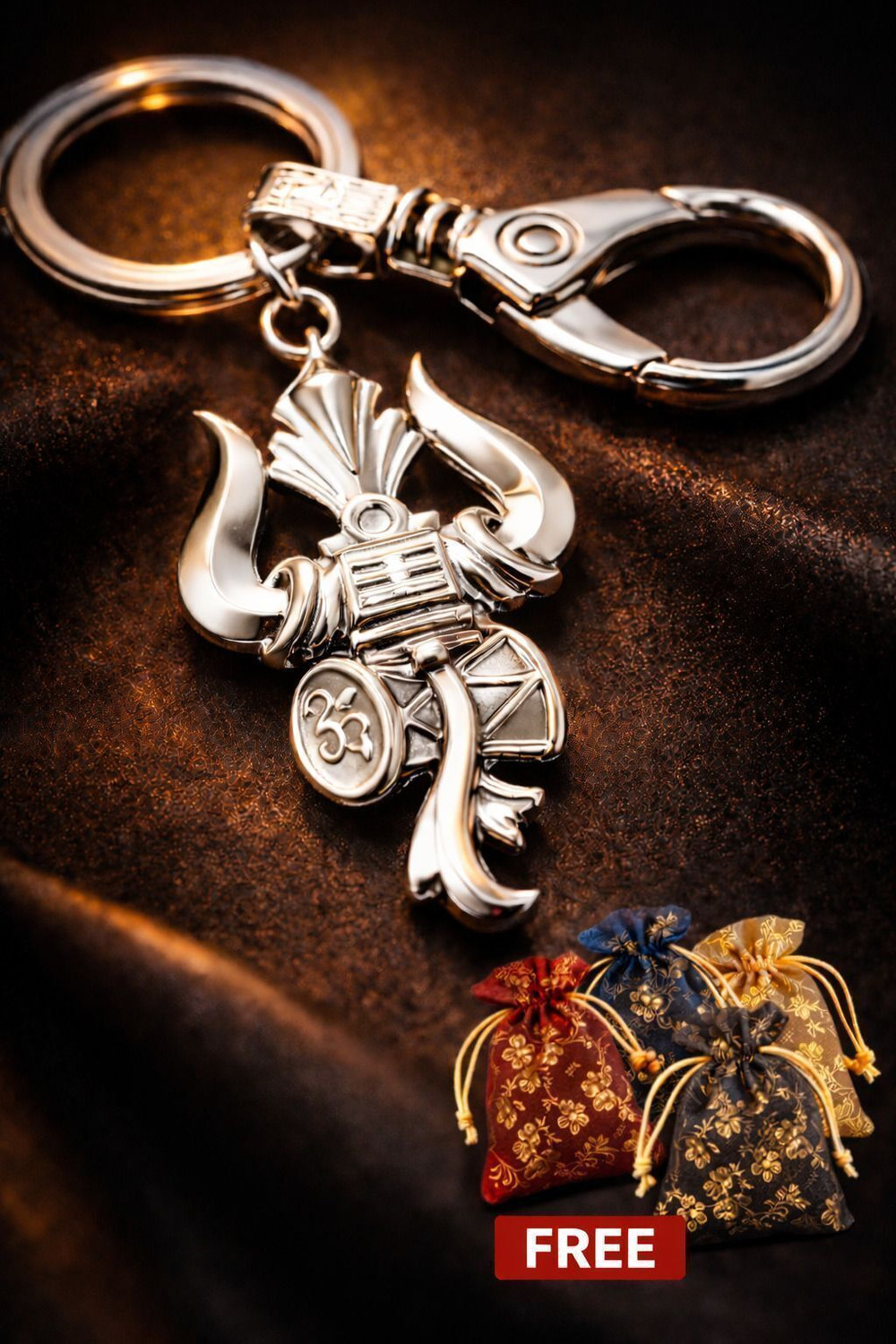 Image of DoLittle Lord Shiva Trishul Keychain Stainless Steel | Mahadev Om Damru for Car & Bike Key Chain