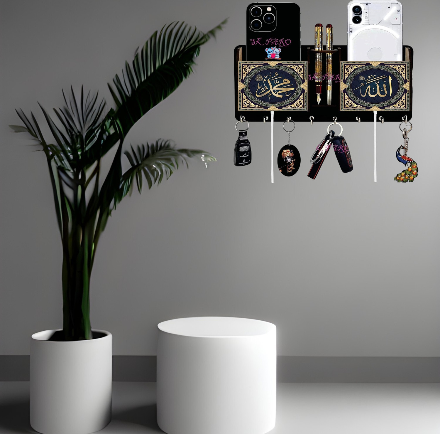 Image of SK PARO Alla wood key holder pen stand and mobile stand Wood Key Holder