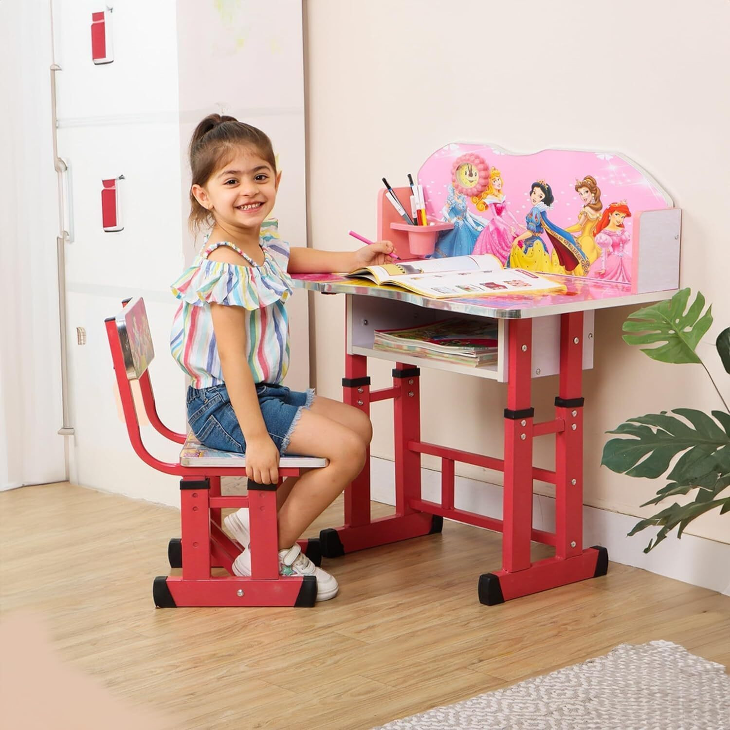 Image of Puci Baby Desk /Kids study Table chair height adjustable Solid Wood Study Table
