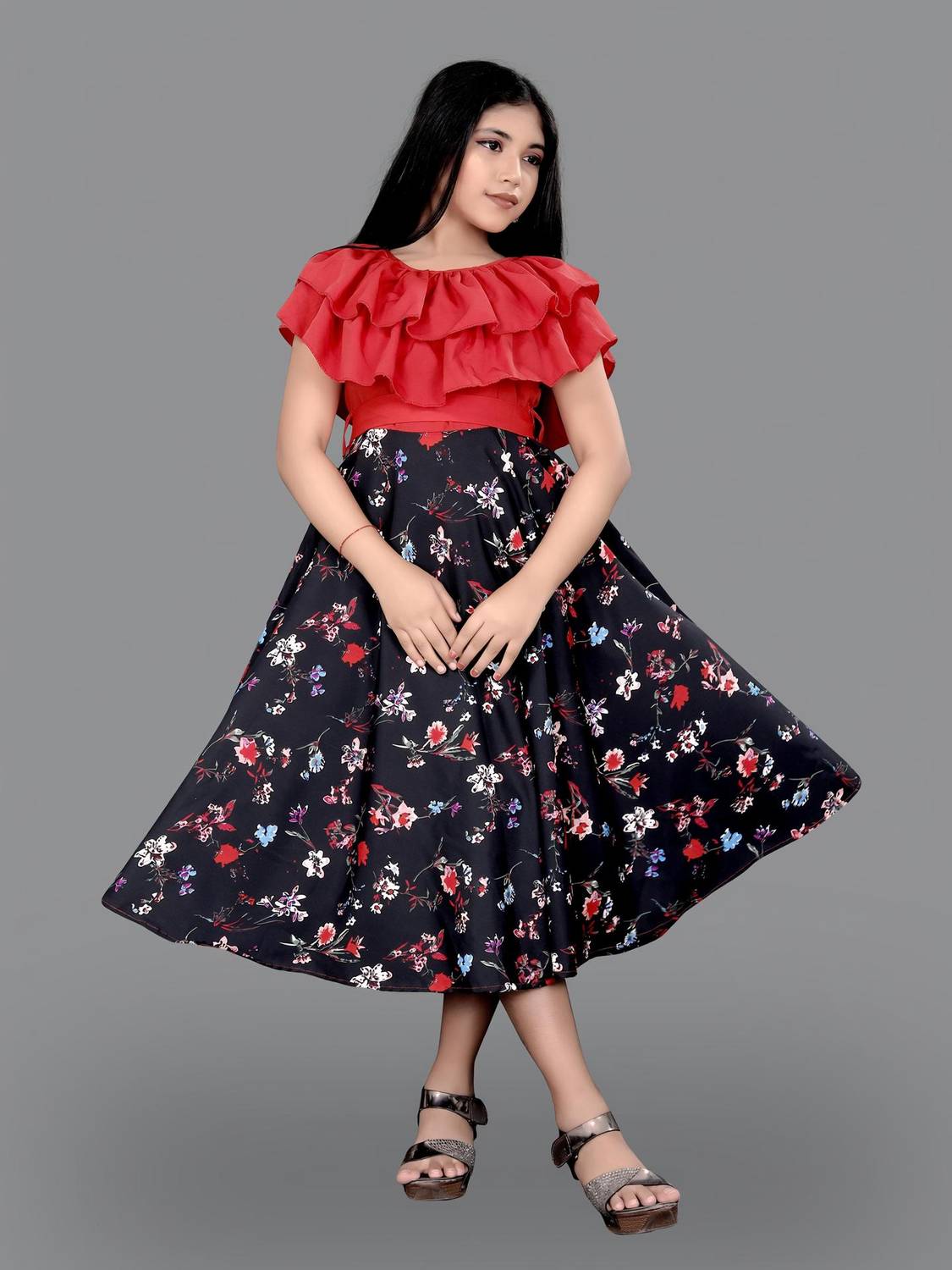 Aarya Designer Girls Midi/Knee Length Casual Dress
