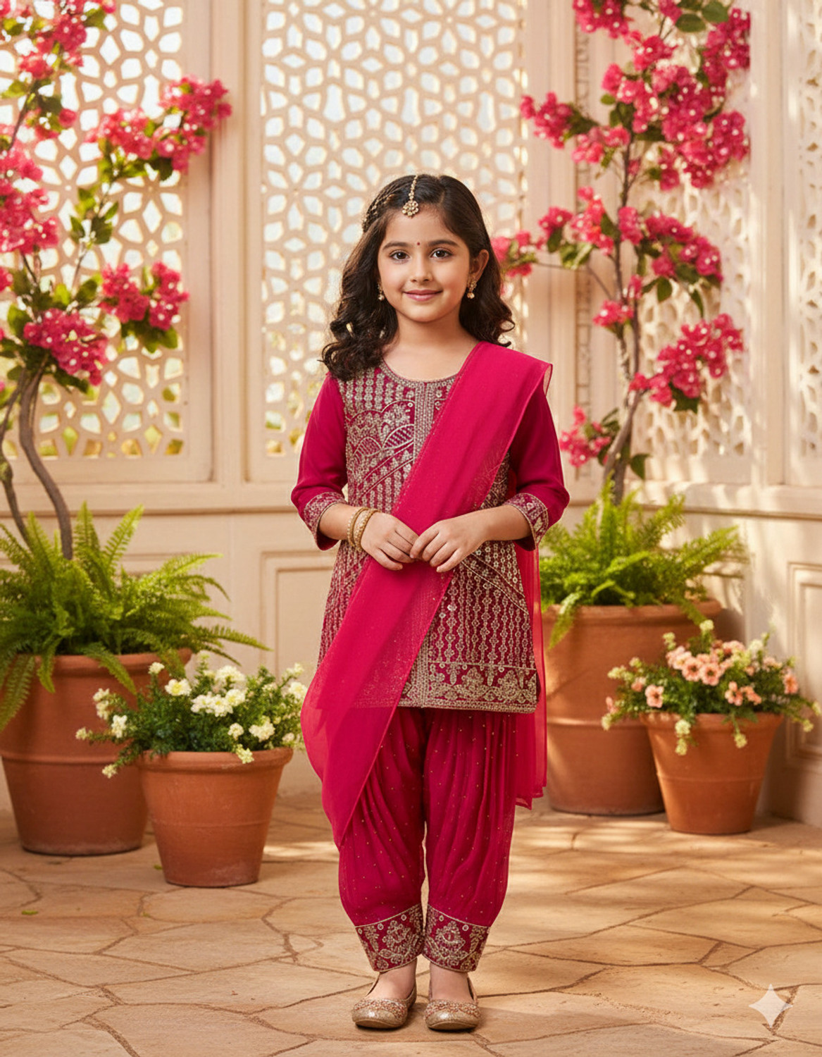 Image of MK LASKAR FASHION Girls Festive & Party Kurti, Patiala and Dupatta Set (Pink Pack of 1)