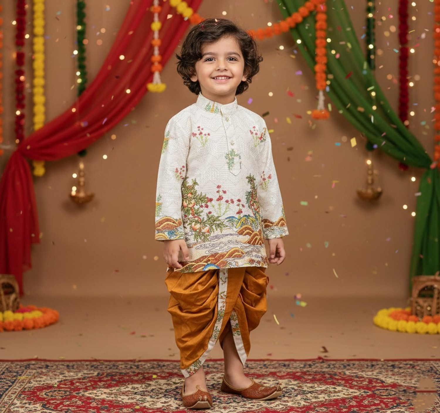 Image of M J LASKAR FASHION Baby Boys Festive & Party Kurta and Dhoti Pant Set