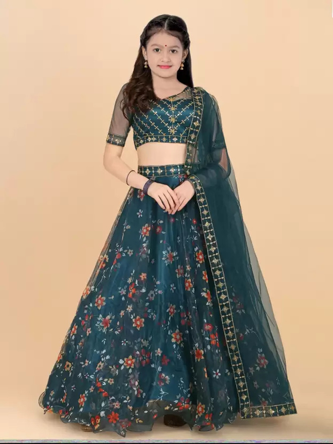 Image of RUKHA FAB Girls Lehenga Choli Ethnic Wear Embellished Lehenga, Choli and Dupatta Set