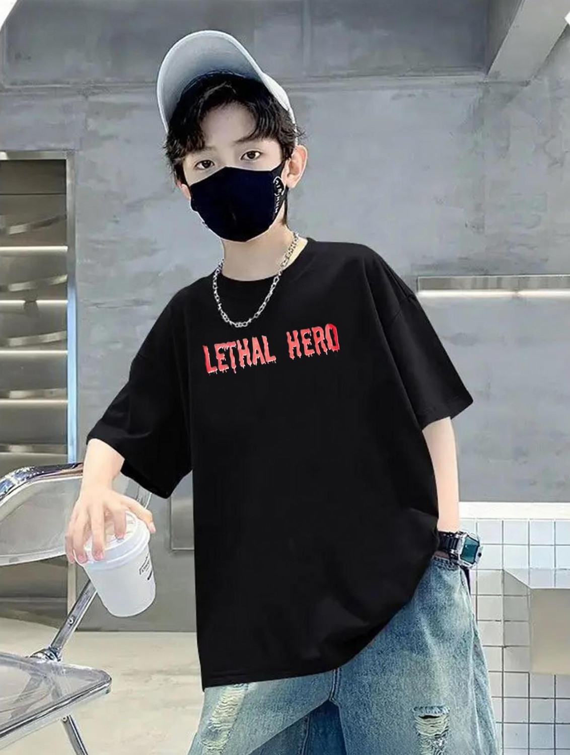 Image of InBy Boys Solid Cotton Blend Oversized T Shirt