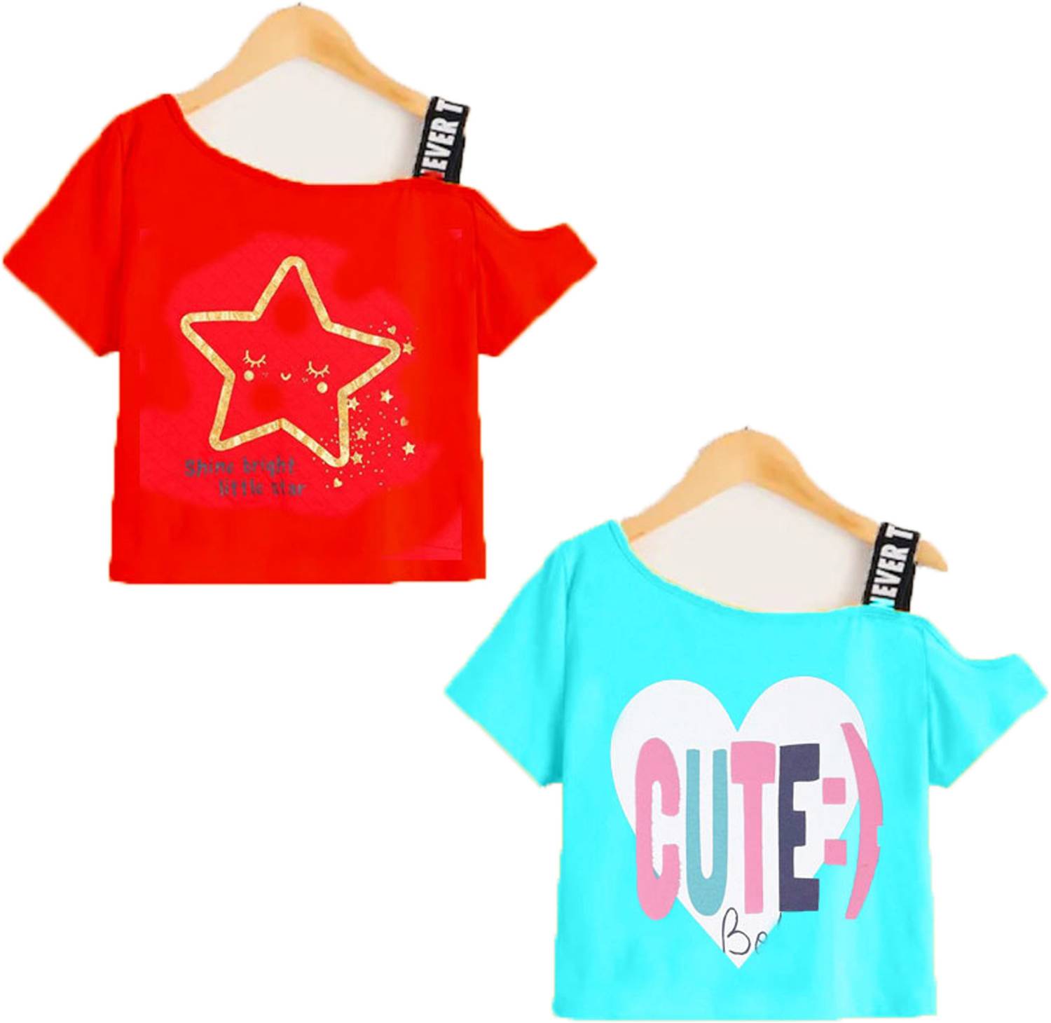 crazyon Girls Printed Pure Cotton Regular T Shirt