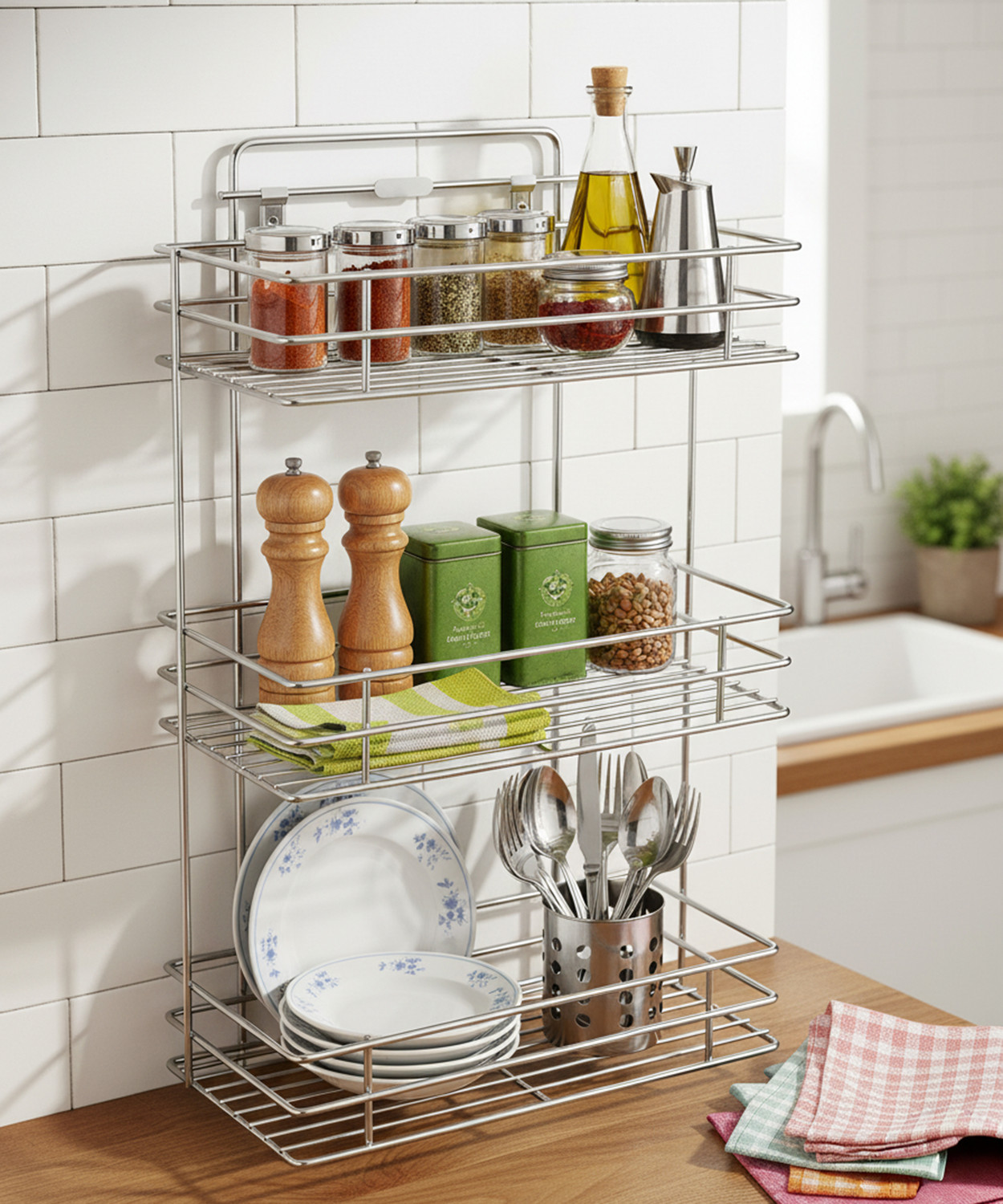 Image of PLA Stinaless Steel 3Shelf Rack Cup Kitchen Rack