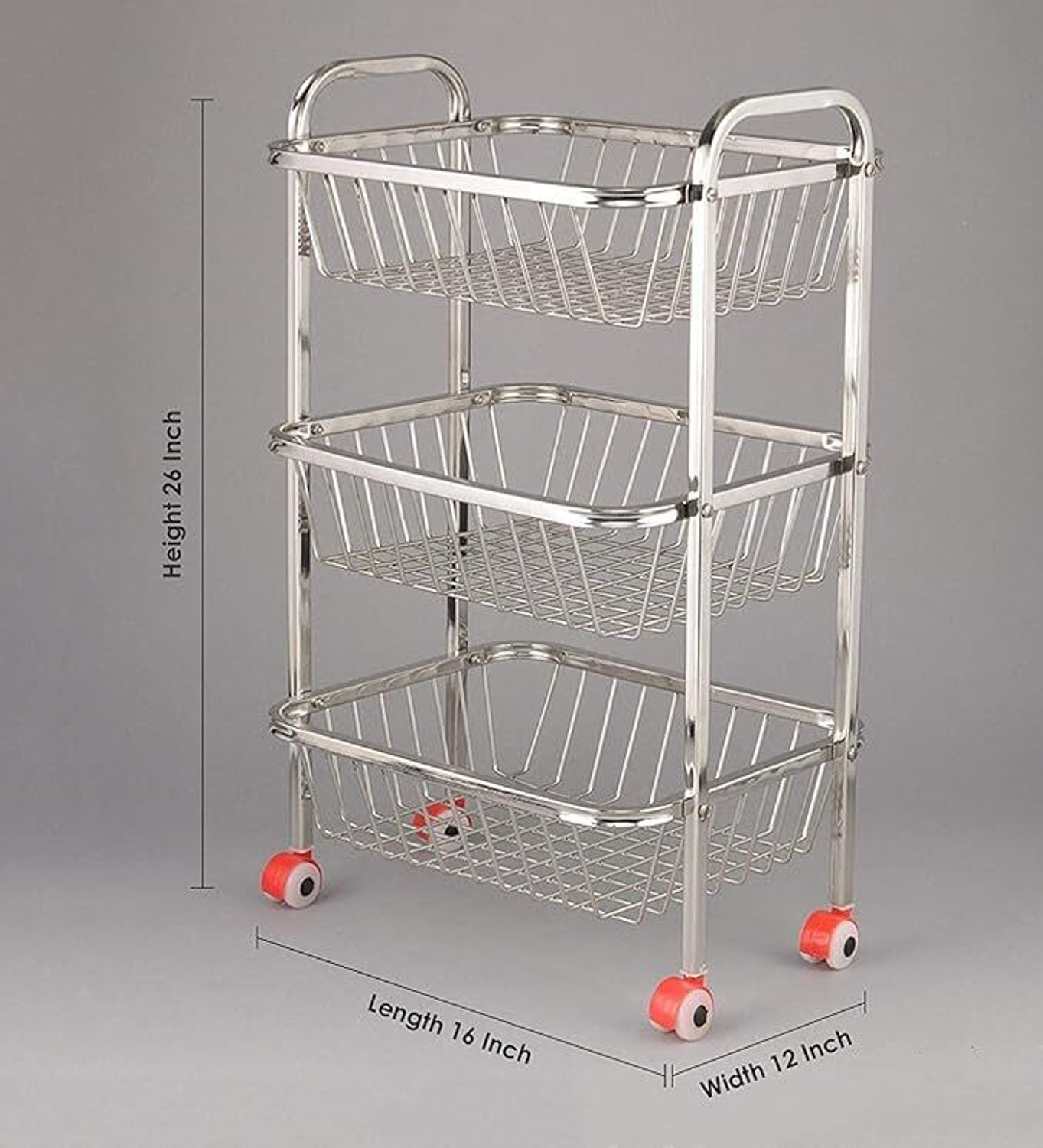 Image of HardRoss Fruit & Vegetable Trolley 3 Step|kitchen accessories | Stainless Steel Kitchen Trolley