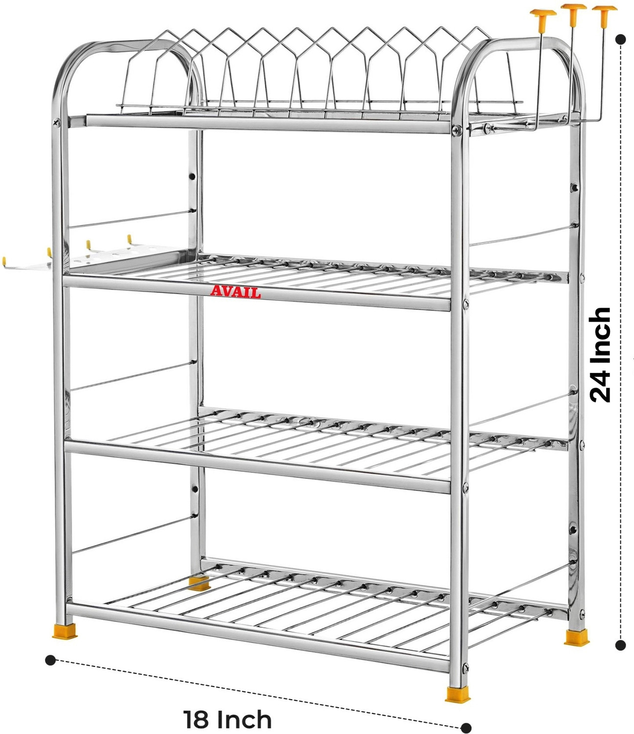 Image of AVAIL Utensil Kitchen Rack Steel Steel Kitchen Rack 4 lAYER Utensil Kitchen Rack Steel Wall Mount Rack(24x18)