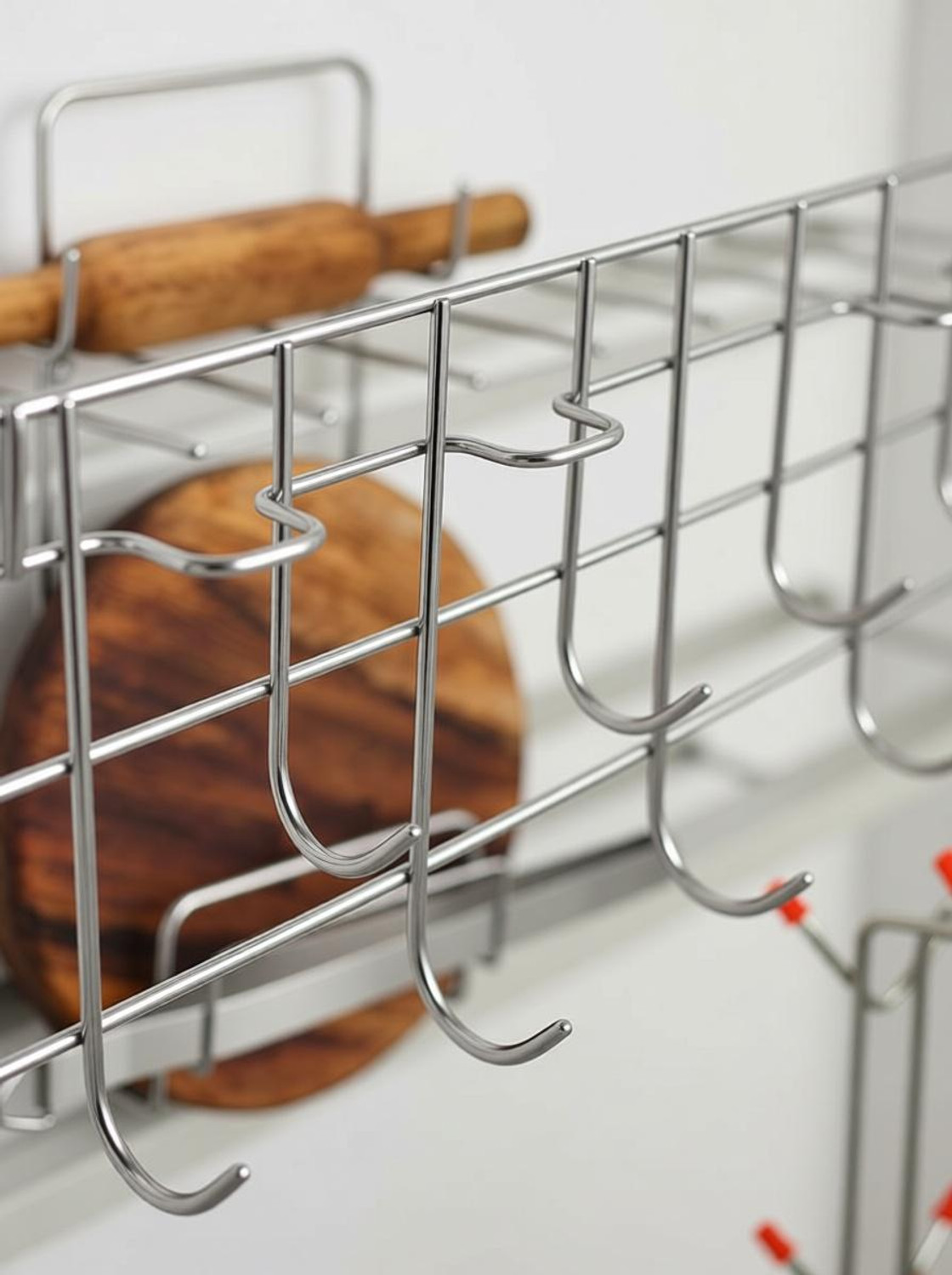 Image of JISUN Stainless Steel Plate Stand & Cup Stand & Chakla Belan Stand & Hook Rail Silver Utensil Kitchen Rack