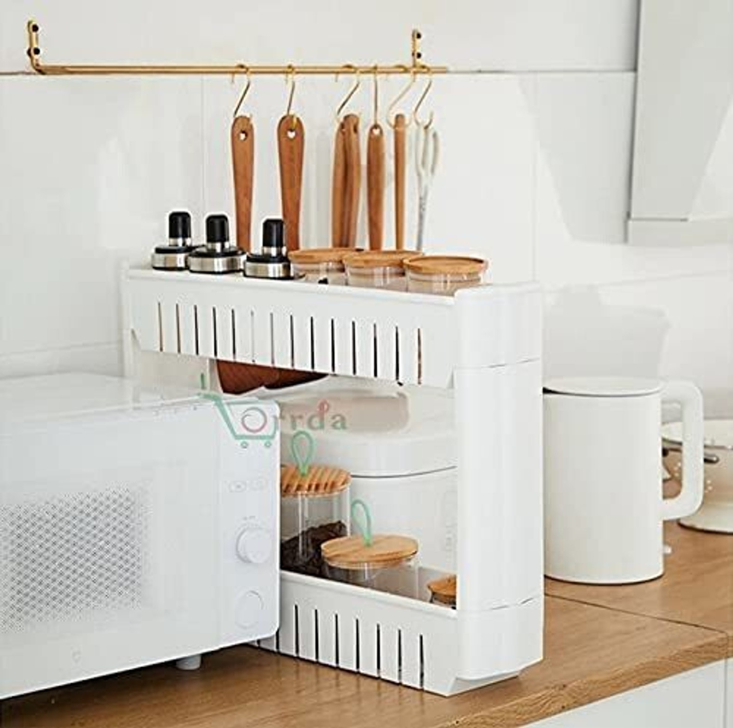 Image of BRANTOX 2 Tier Slim Multipurpose Storage Rack Trolley Plastic Storage Rack For Kitchen Plastic Kitchen Trolley