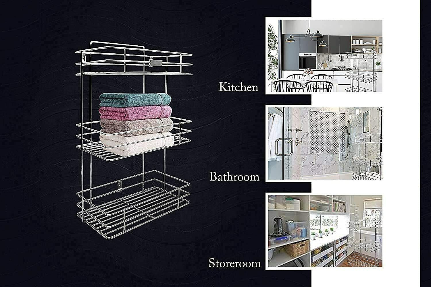 Image of PLA Stinaless Steel 3Shelf Rack Cup Kitchen Rack