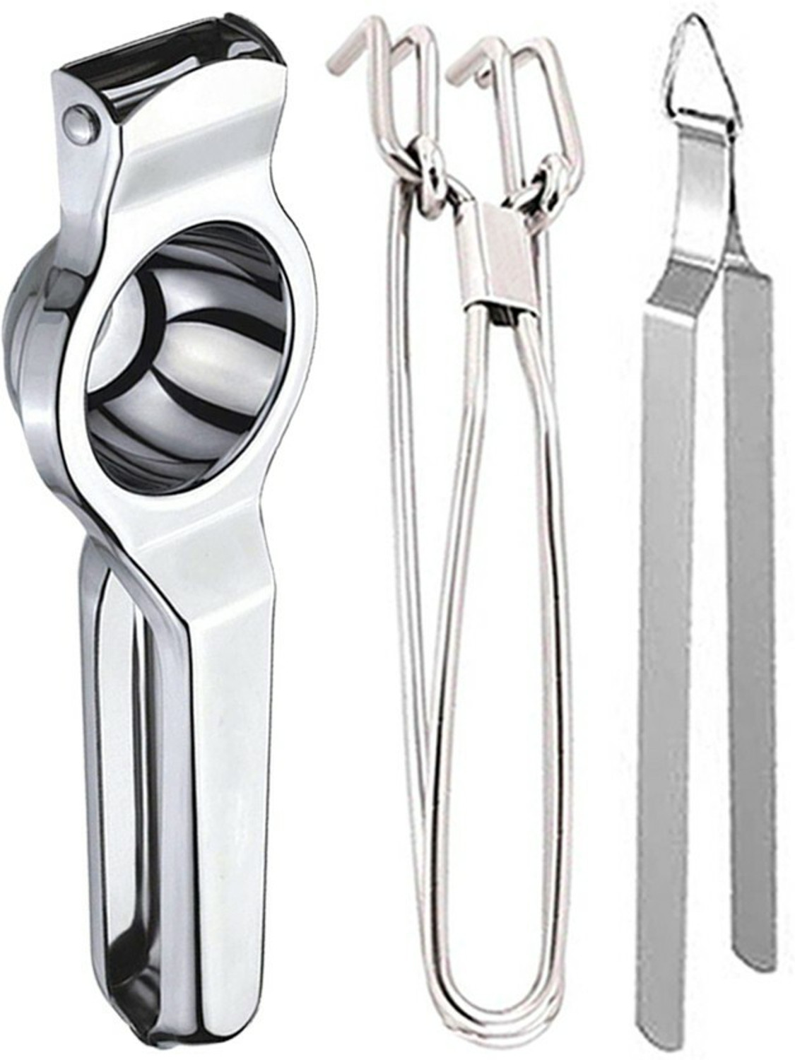 Image of OC9 Stainless Steel Lemon Squeezer & Roti Chimta / Utility Tong & Utility Pakkad Kitchen Tool Set