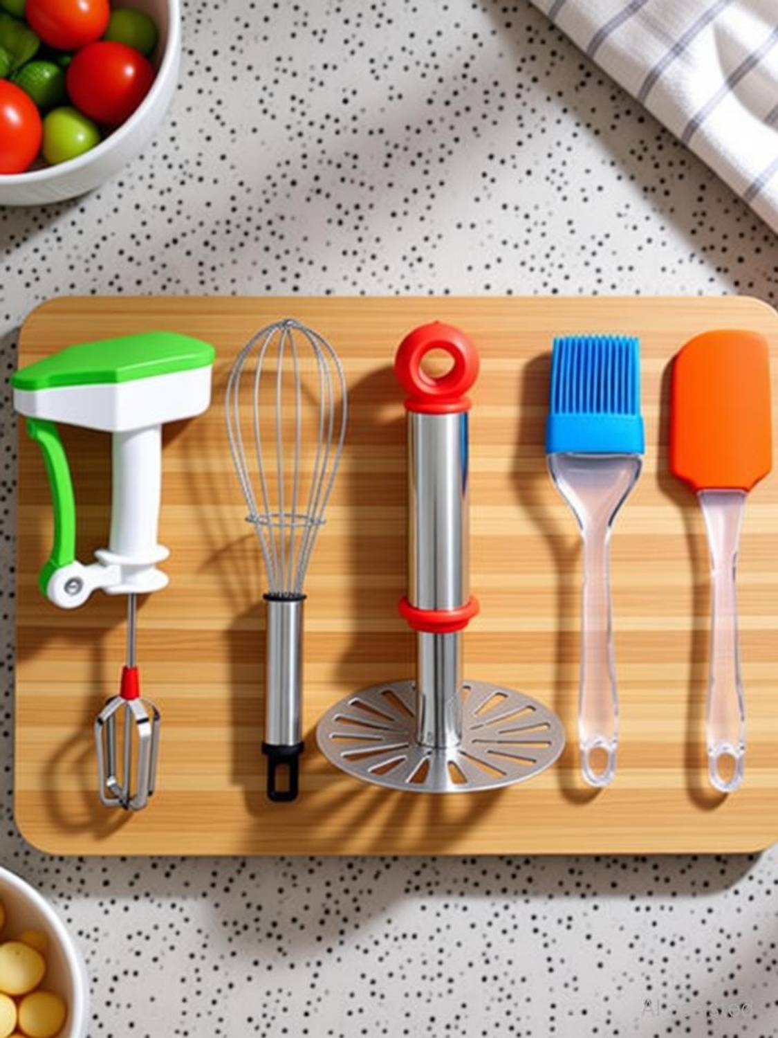 OMORTEX Masher Whisk Spatula & Brush (Pack Of 5) Kitchen Tool Set — Kitchen Tools & Gadgets