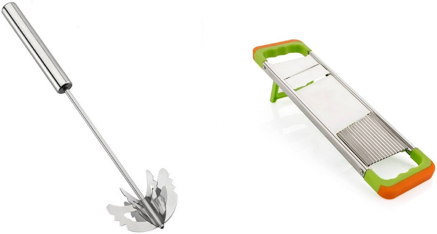 Analog Kitchenware Stainless Steel Lasssi & Buttermilk French Whisker And 2 Side Slicer Kitchen Tool Set